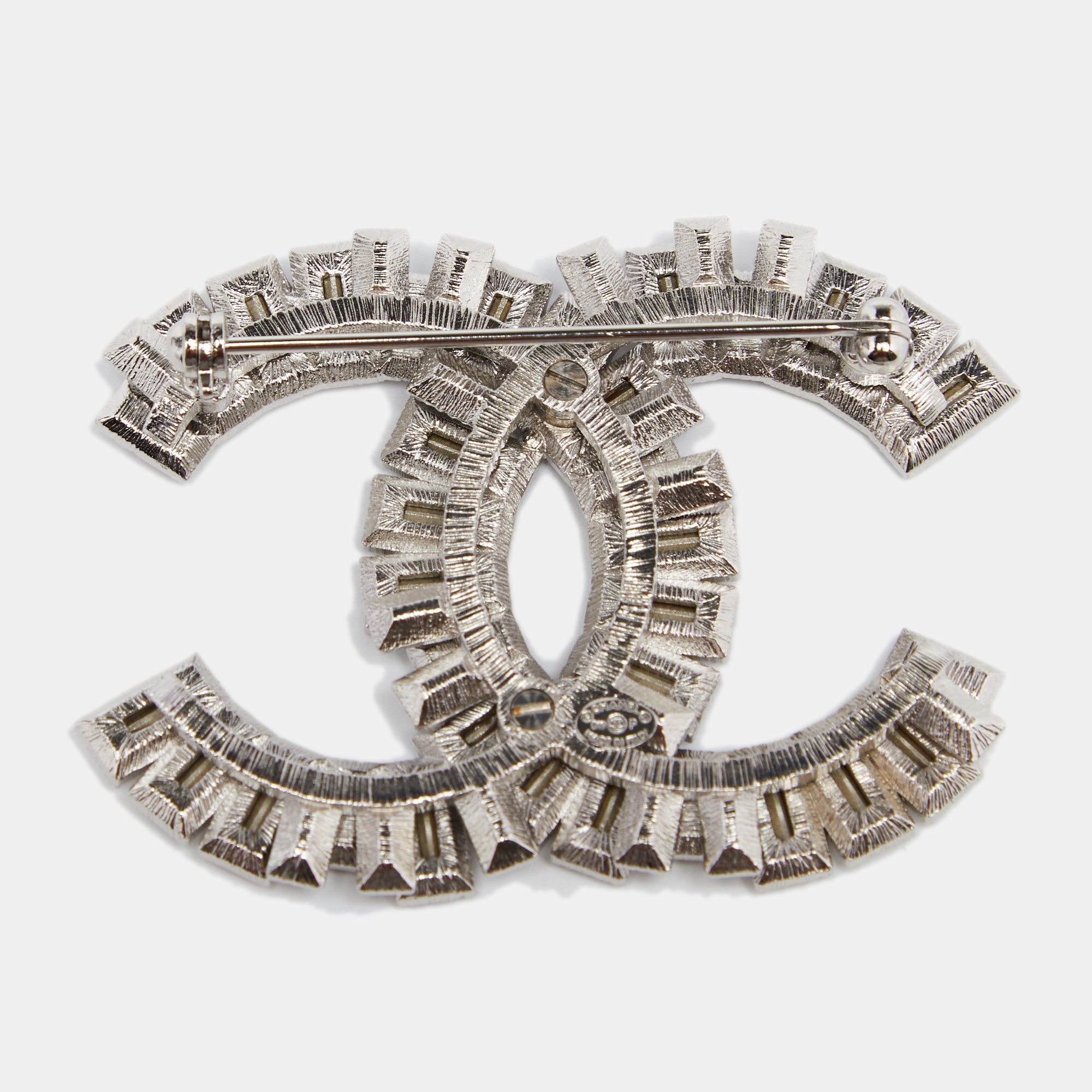 

Chanel Silver Tone Baguette Crystal CC Pin Brooch