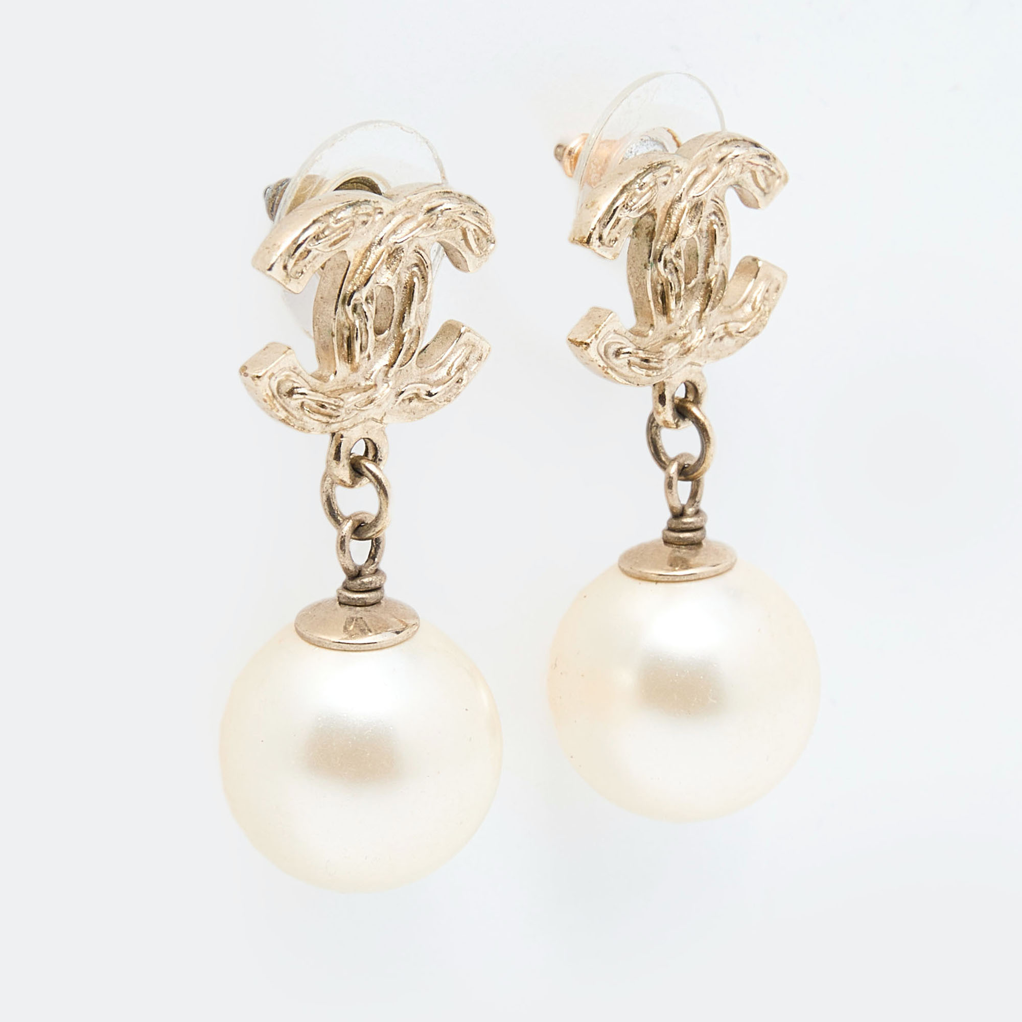 

Chanel Gold Tone CC Pearl Drop Earrings