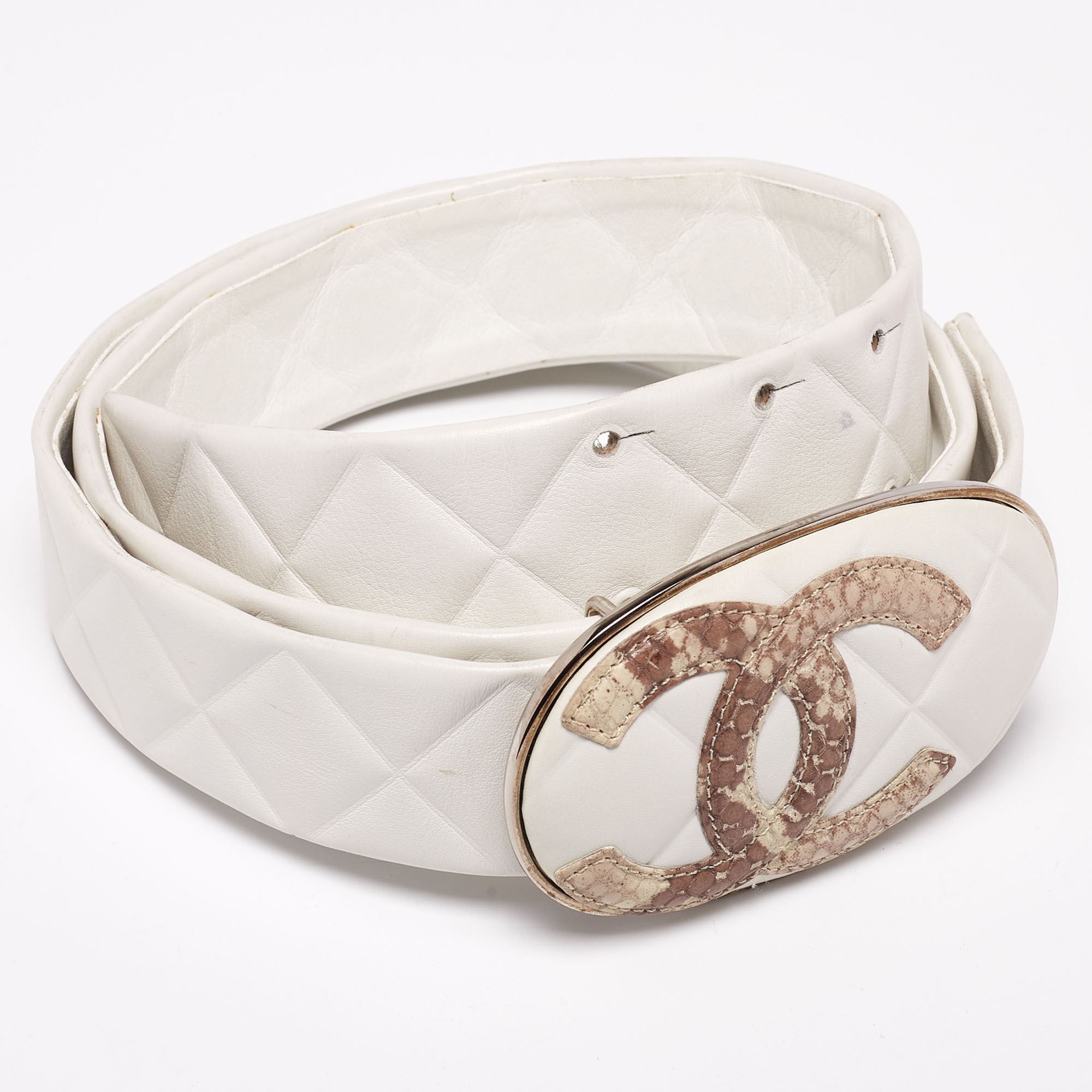 

Chanel White Leather CC Buckle Belt