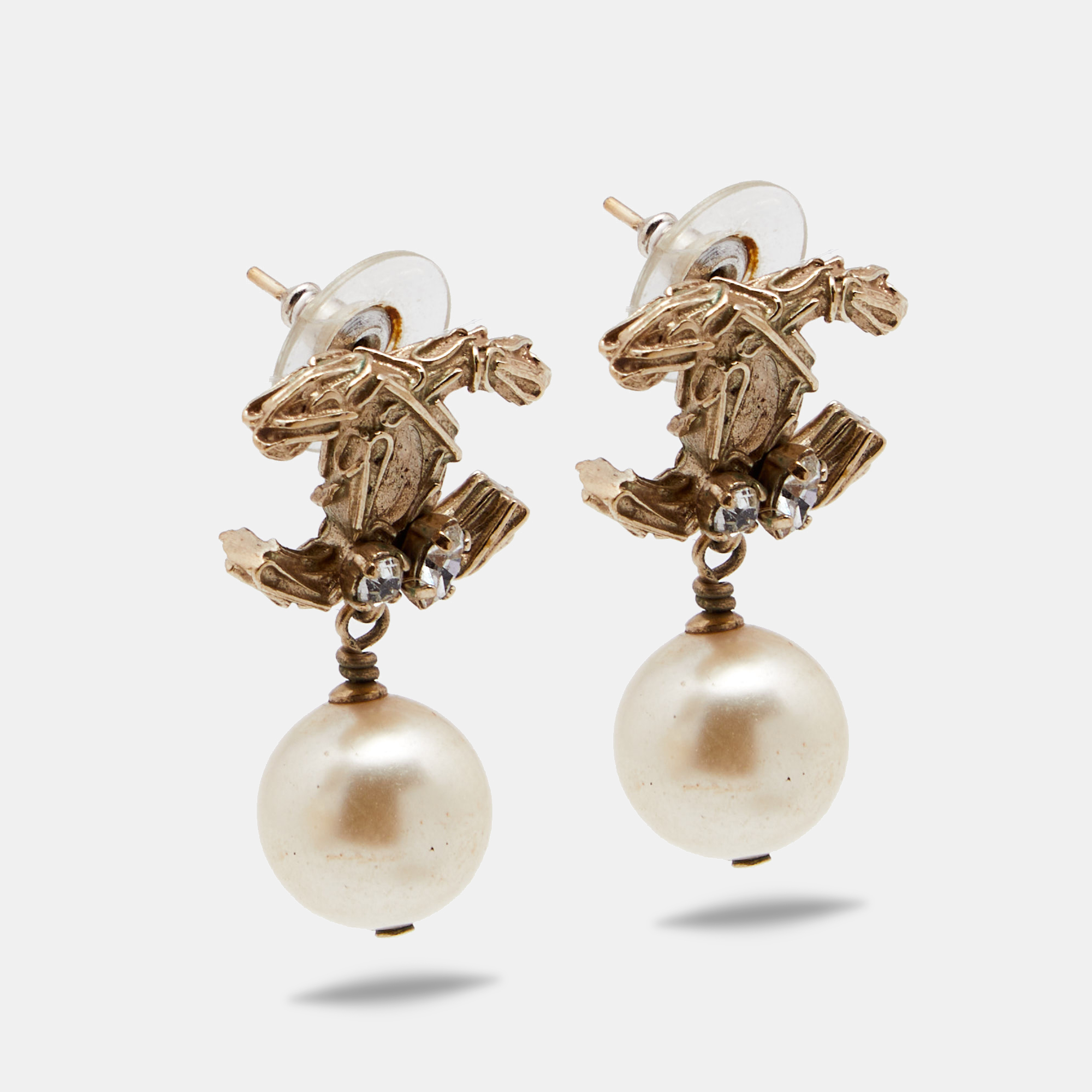 

Chanel CC Crystals Faux Pearls Gold Tone Metal Earrings