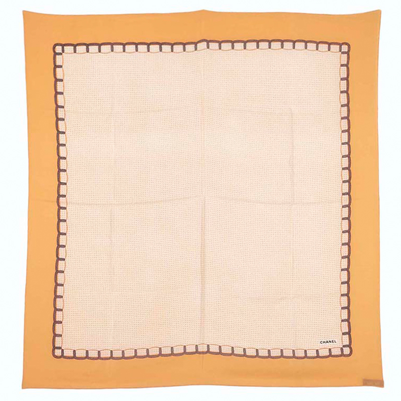

Chanel Two Tone Polka Dot Silk Square Scarf, Beige