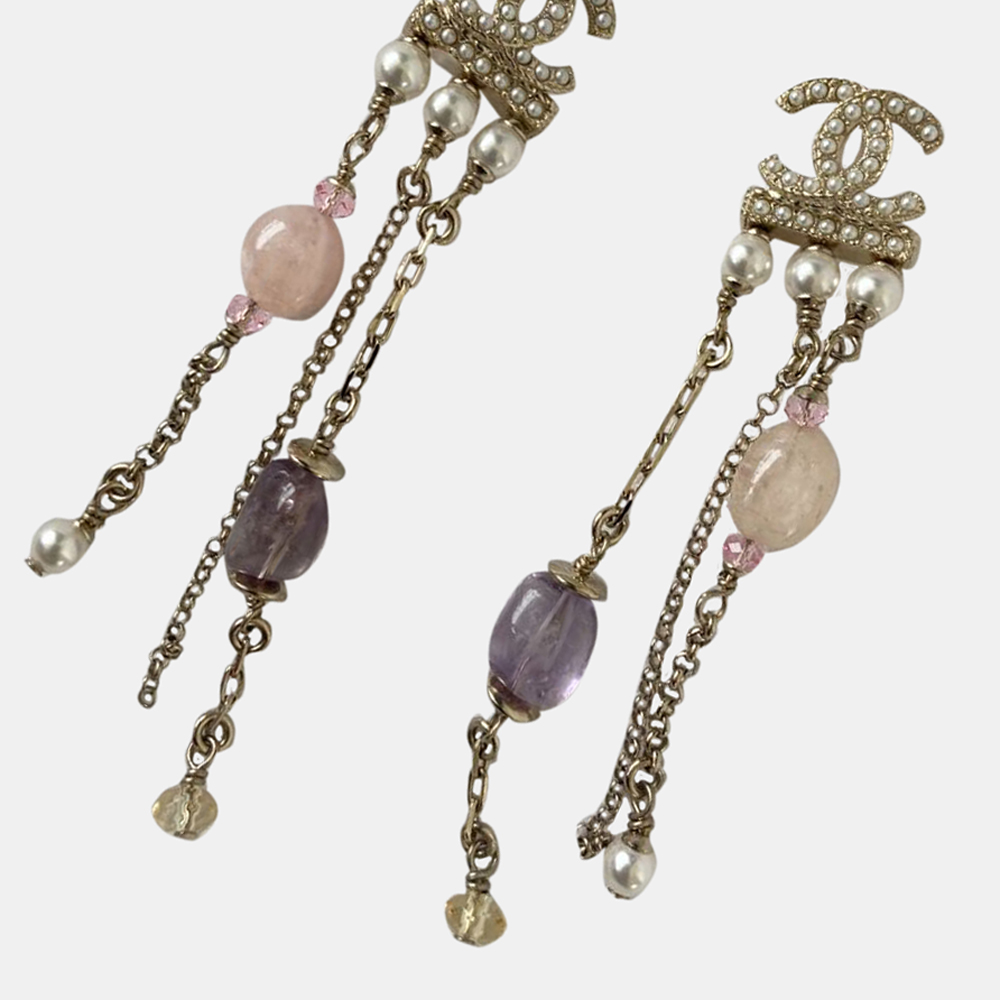 

Chanel Pink And Purple CC Chain Earrings