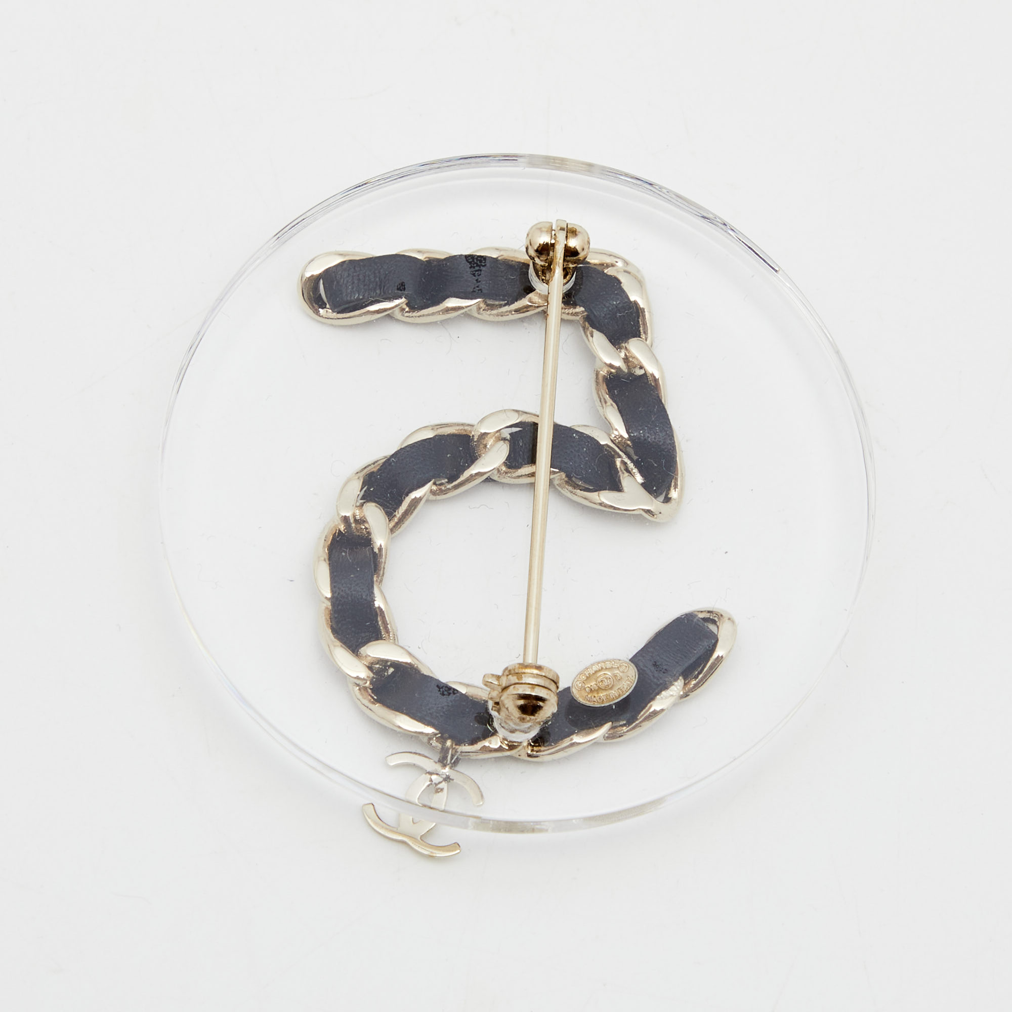 

Chanel CC No.5 Leather Resin Gold Tone Brooch