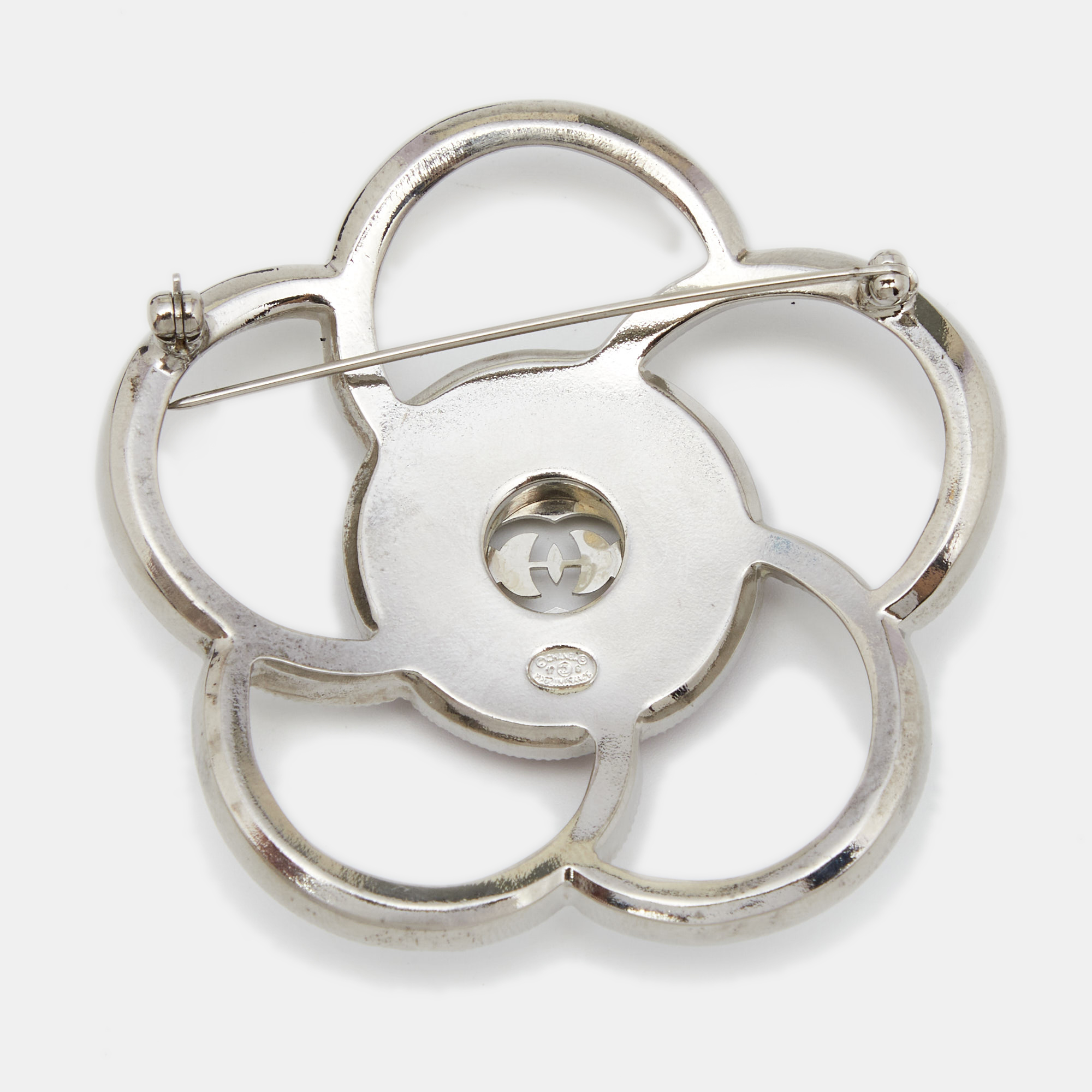 

Chanel CC Glass Enamel Crystals Silver Tone Brooch