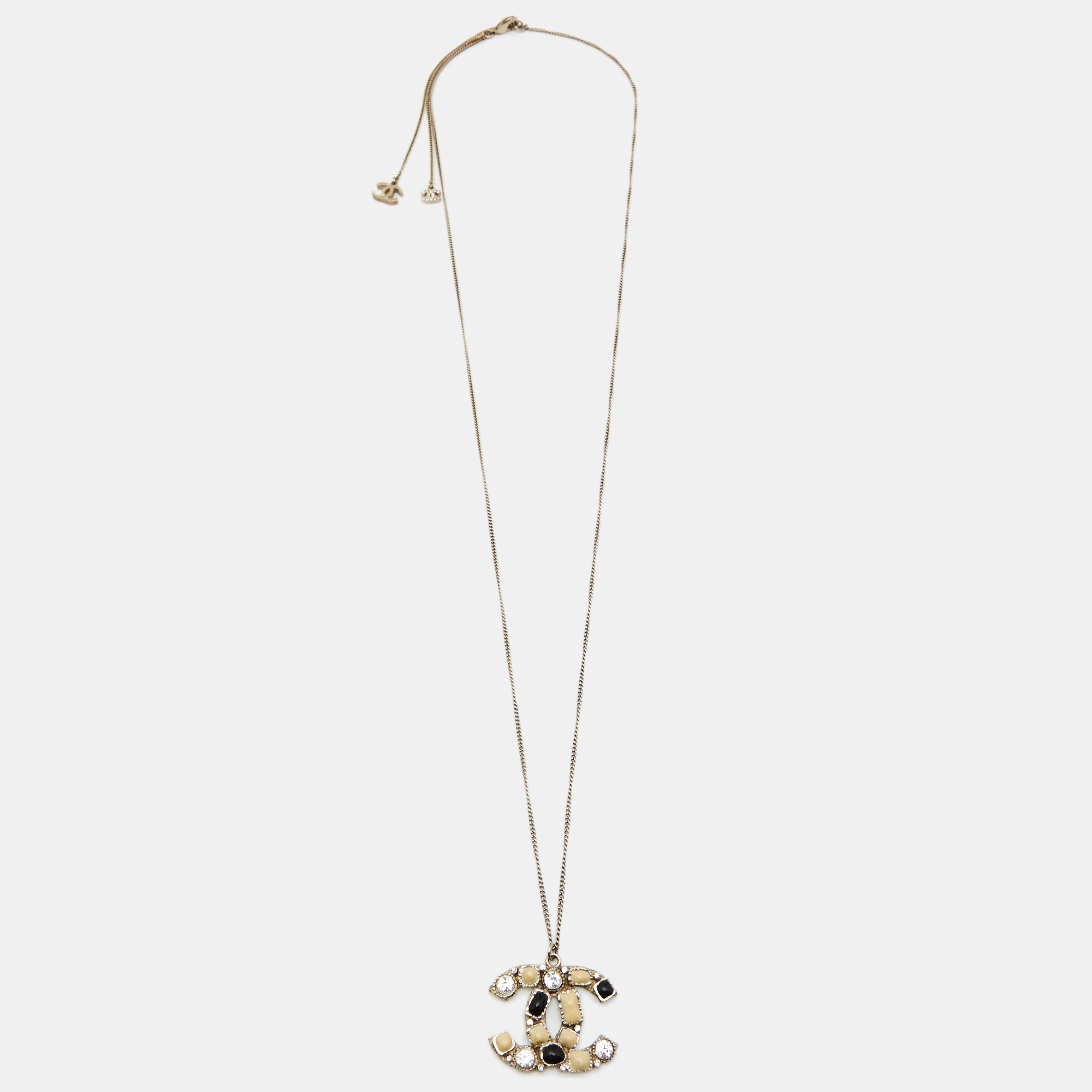 

Chanel CC Crystal Resin Gold Tone Pendant Necklace