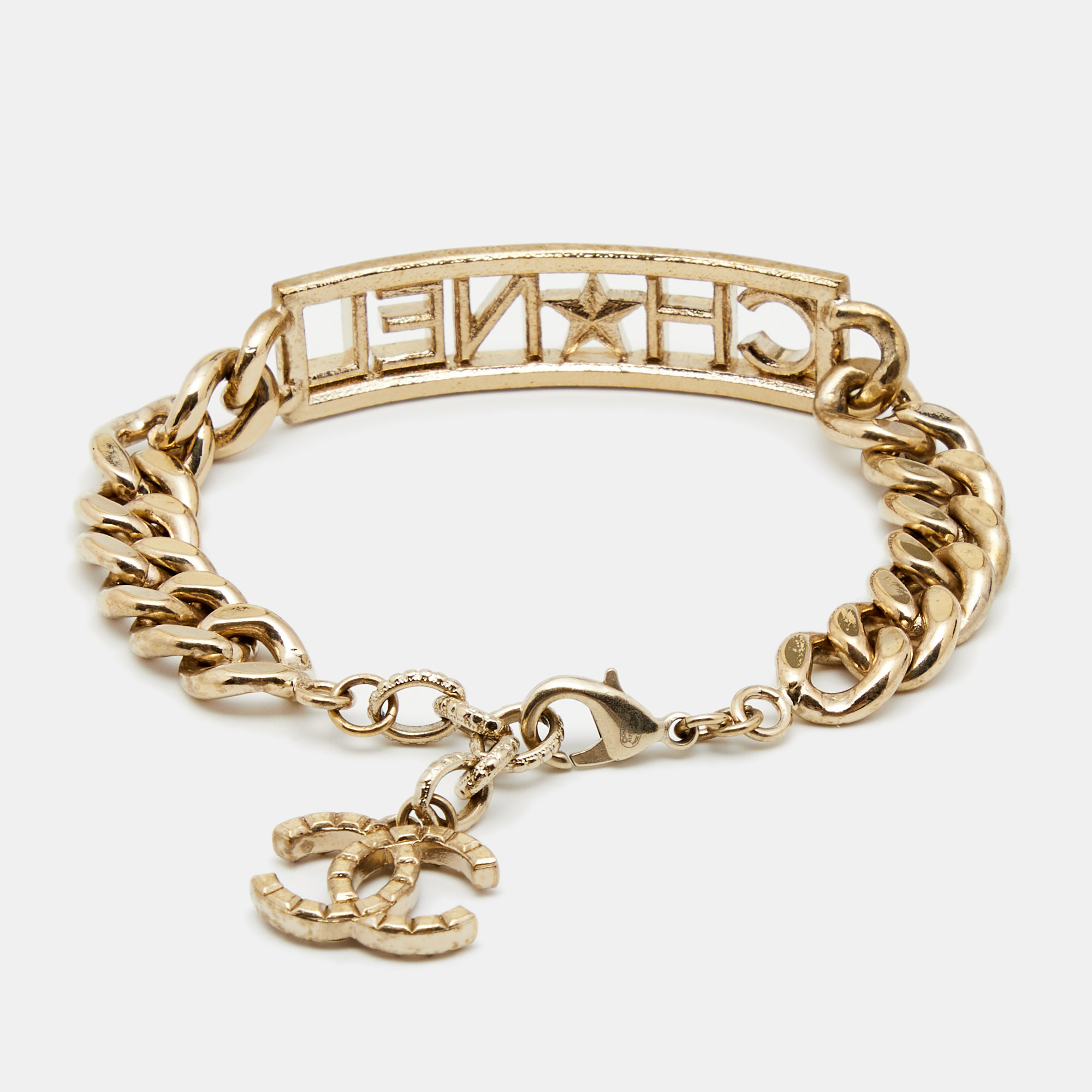 

Chanel CC Crystals Gold Tone Metal Link Bracelet