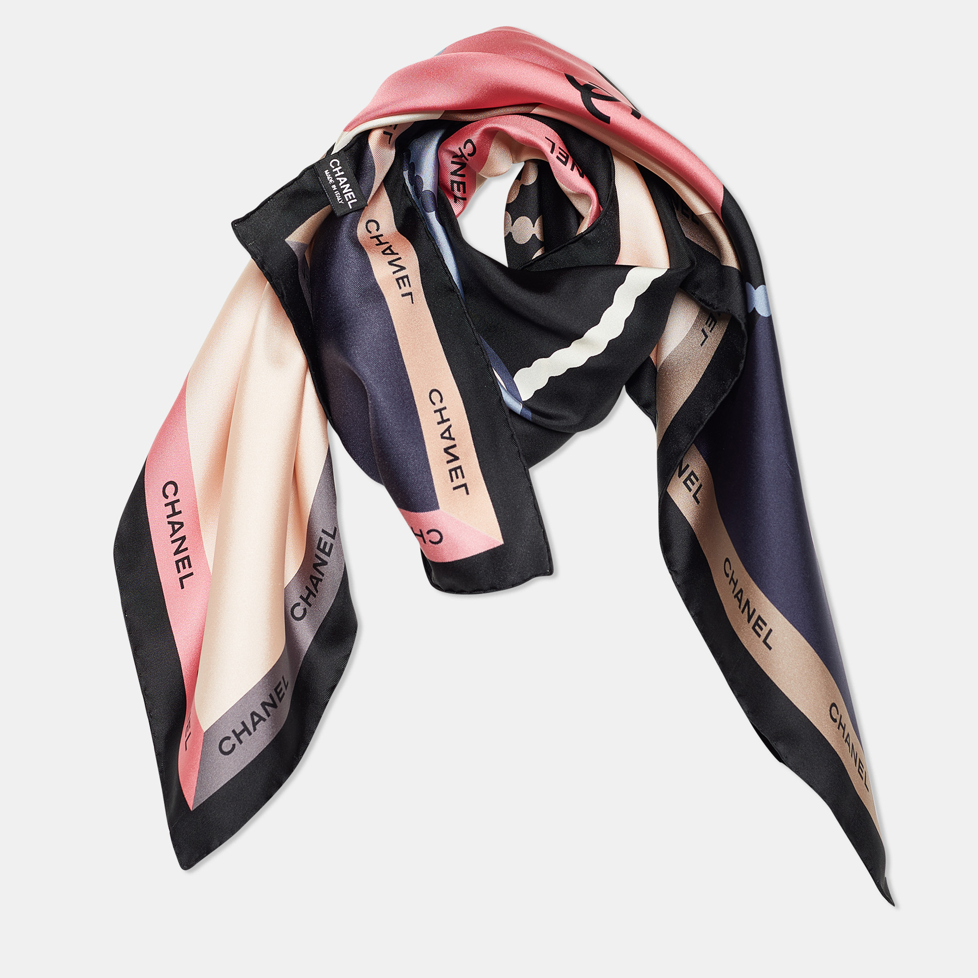 

Chanel Multicolor Bag Print Silk Square Scarf
