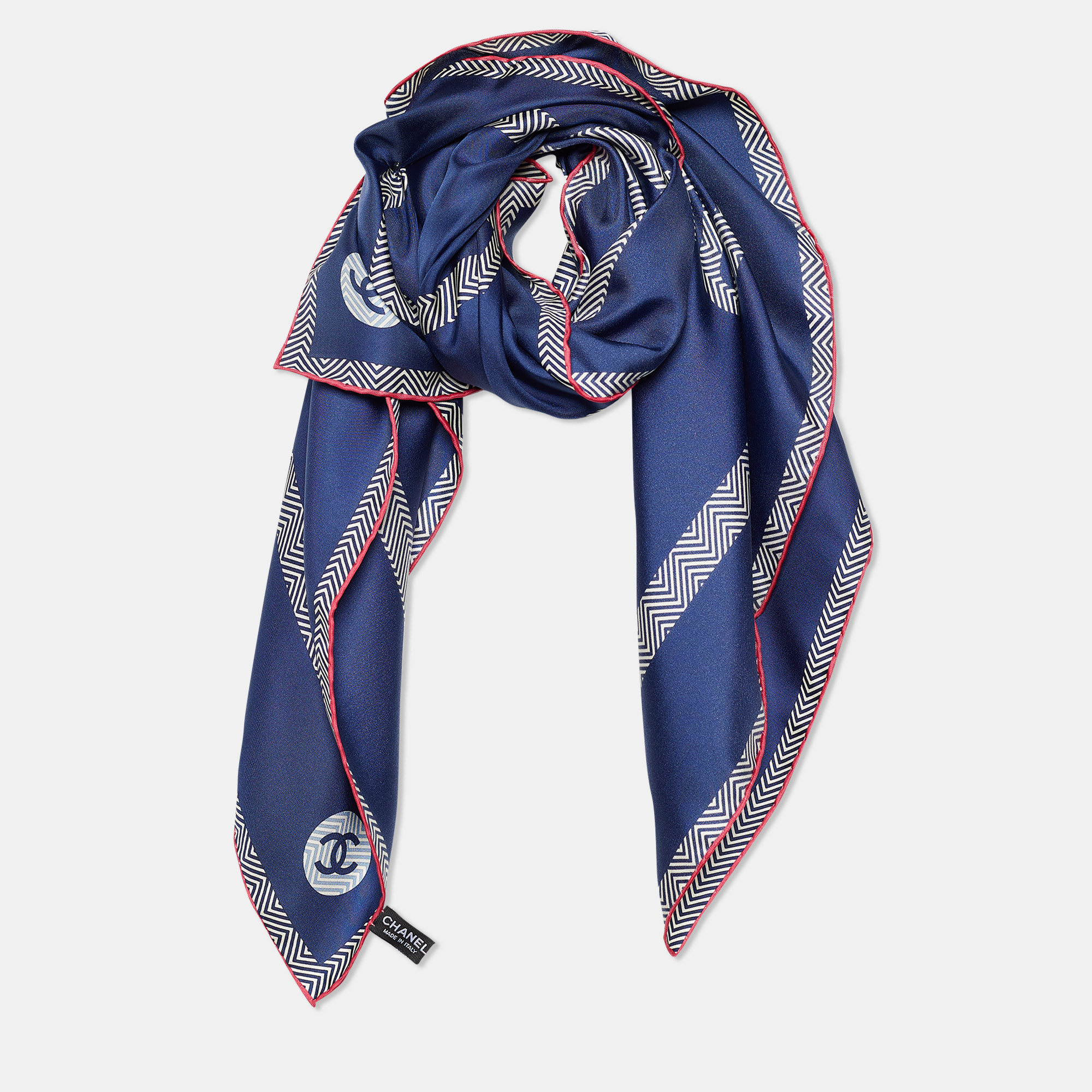 

Chanel Navy Blue CC Logo Print Silk Scarf