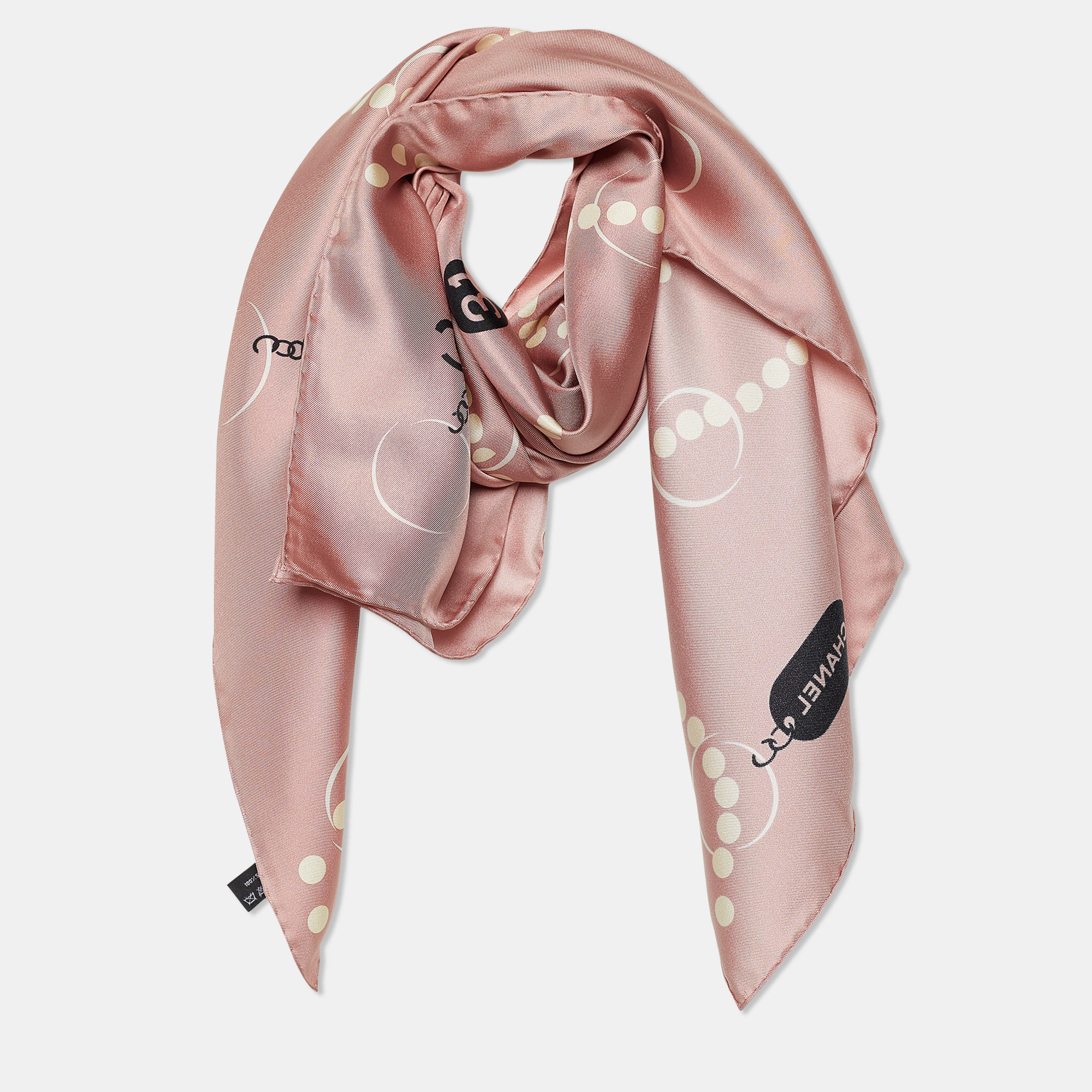 

Chanel Pink Bead CC Charms Print Silk Scarf