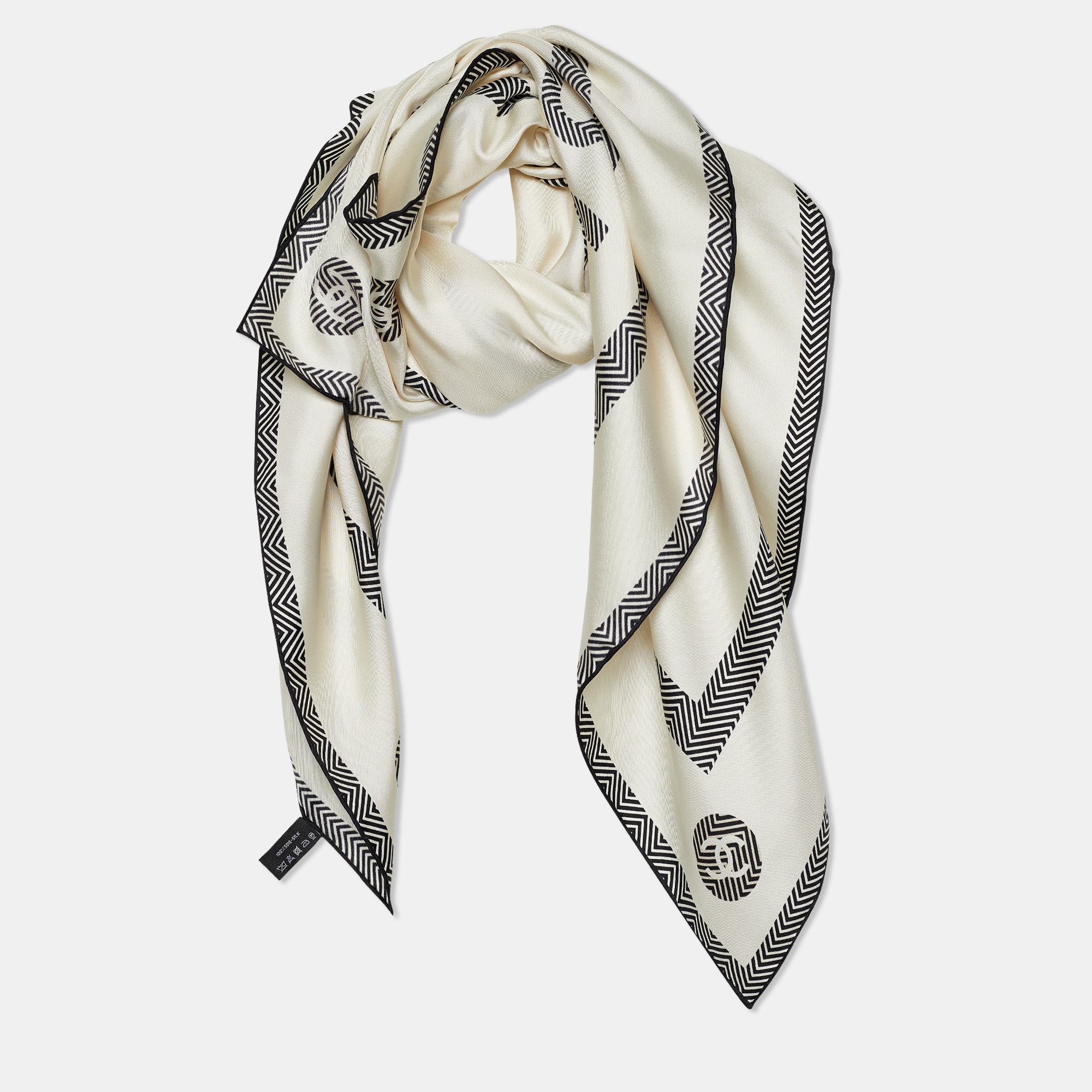 

Chanel White CC Logo Print Silk Scarf