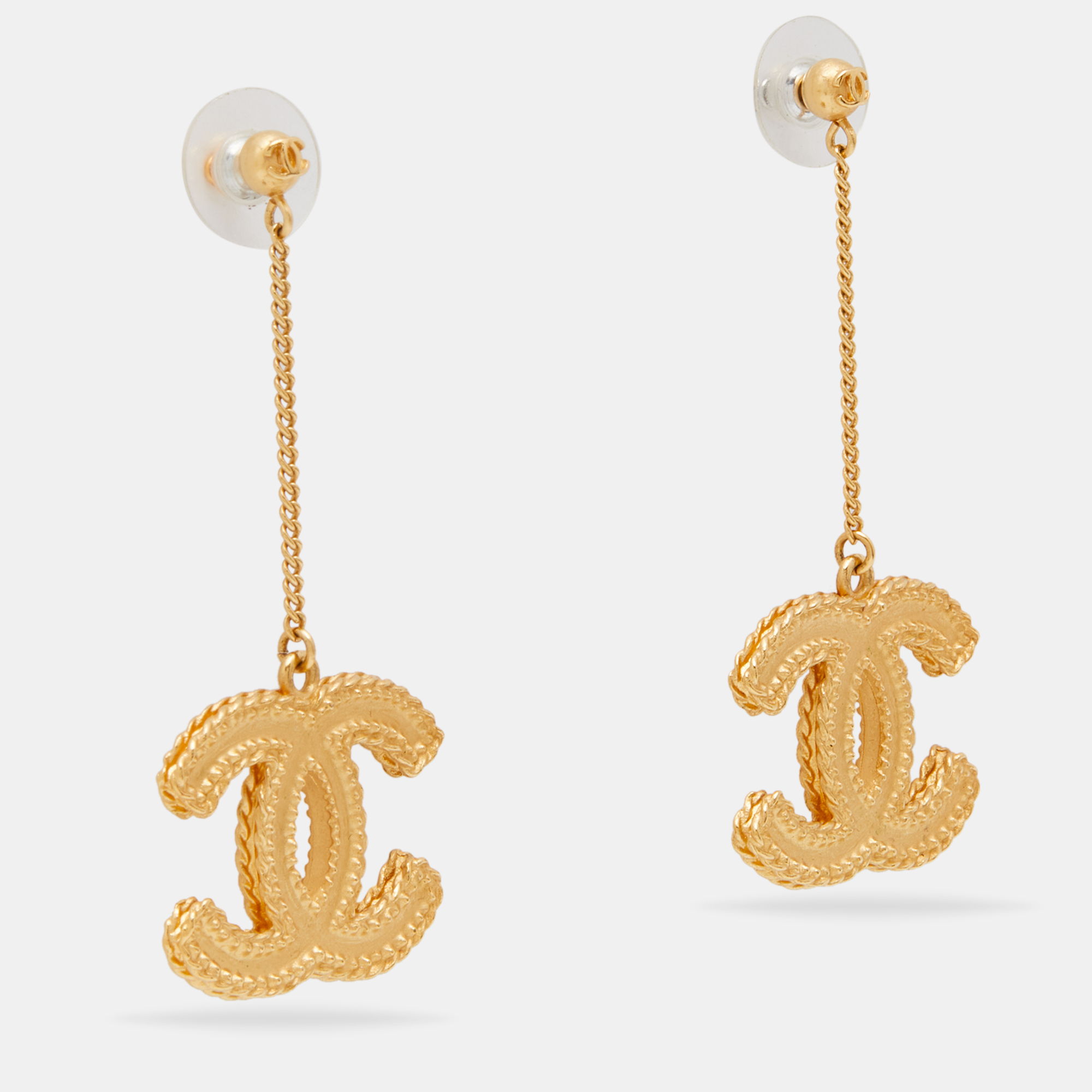 

Chanel Gold Tone CC Textured Long Drop Earrings