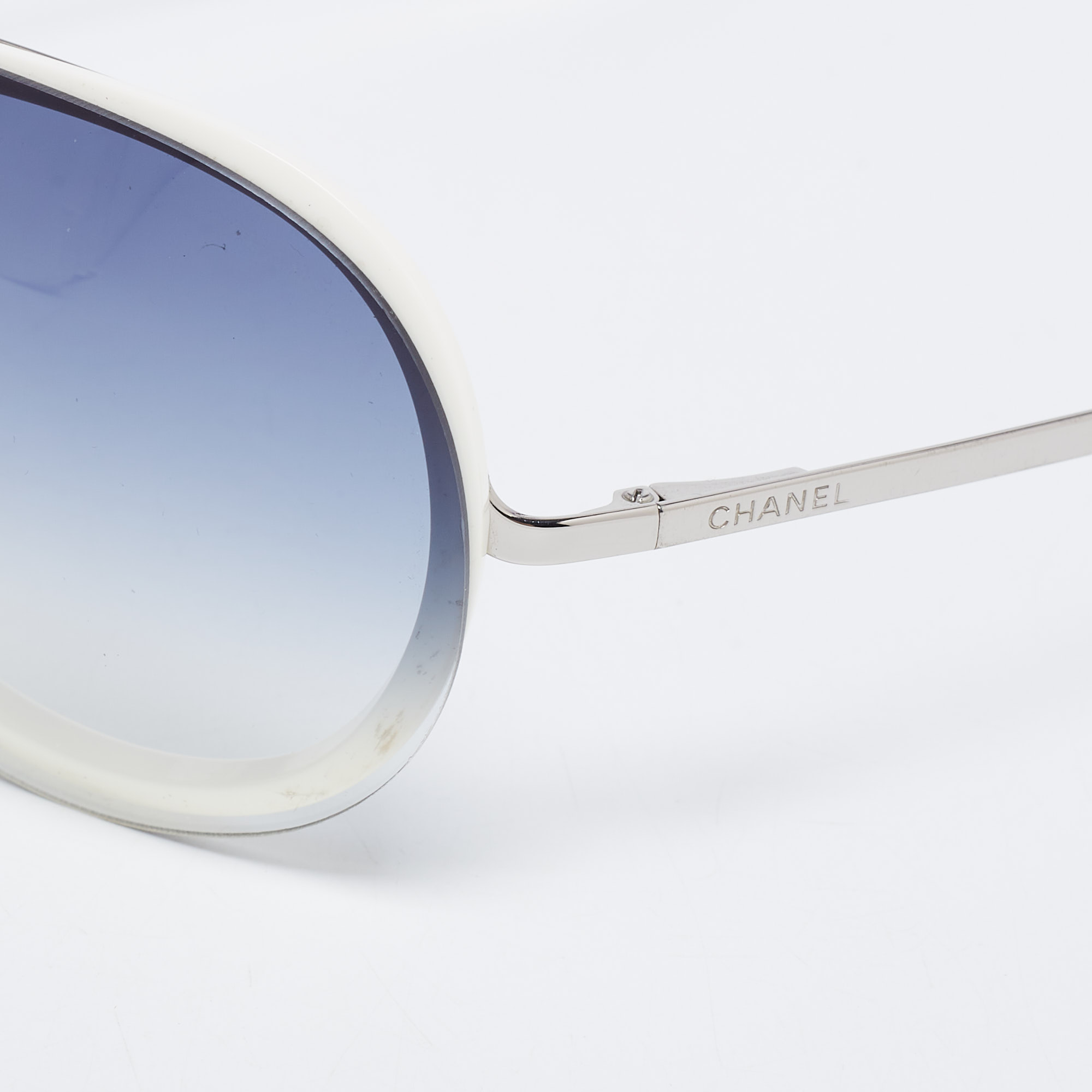 

Chanel Vintage White/Blue Gradient 6006 Shield Sunglasses, Grey