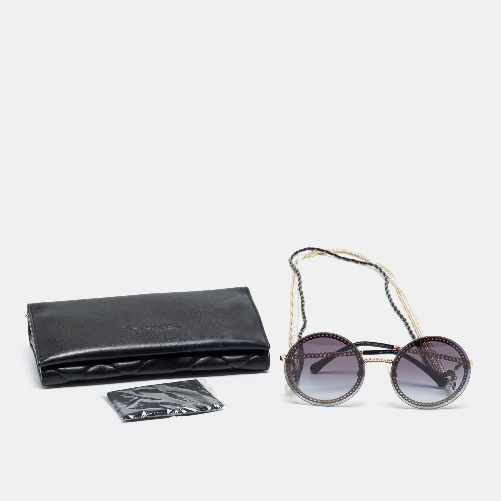 Chanel Gold Tone/Purple Gradient 4245 Pearl Chain Round Sunglasses Chanel