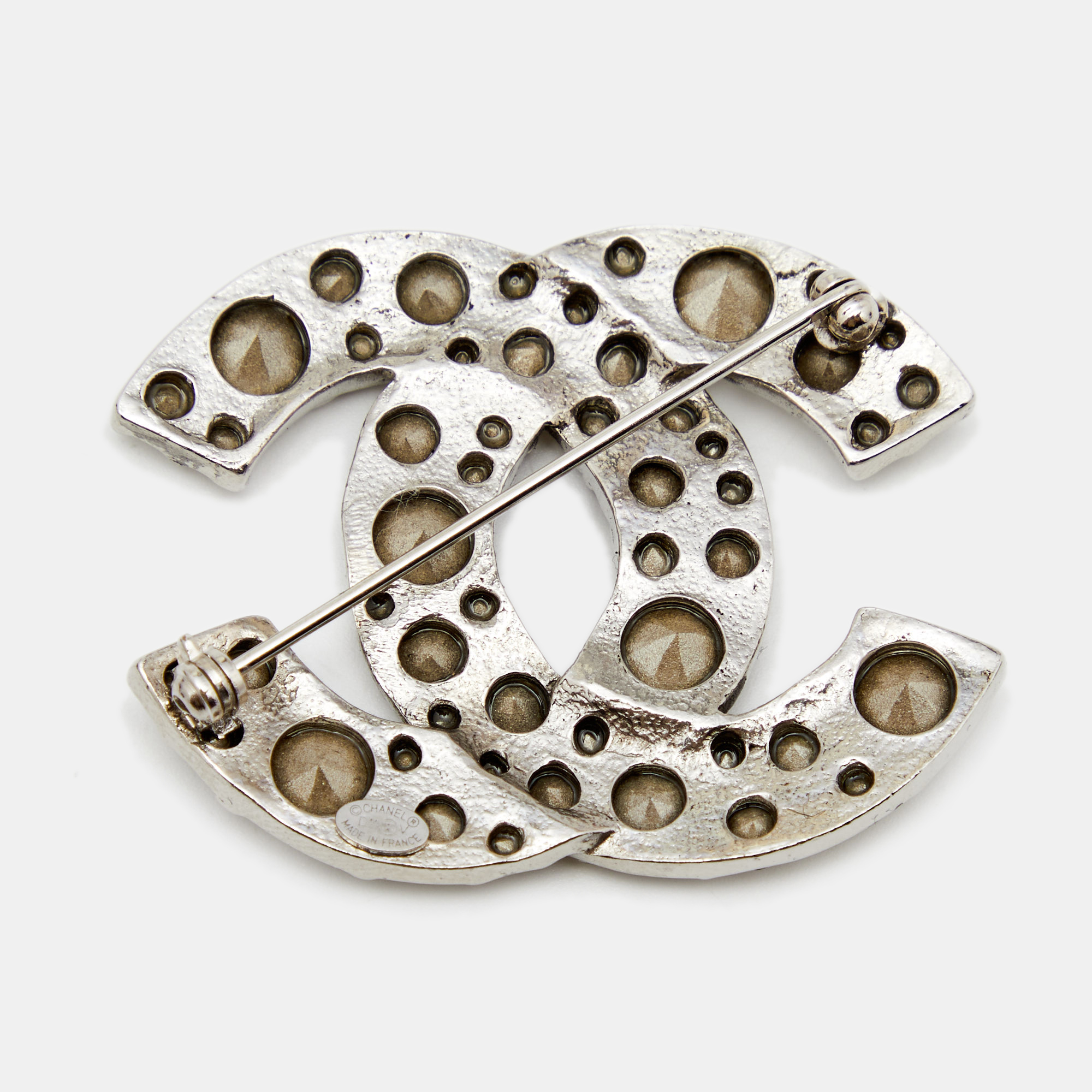 

Chanel CC Crystal Silver Tone Brooch