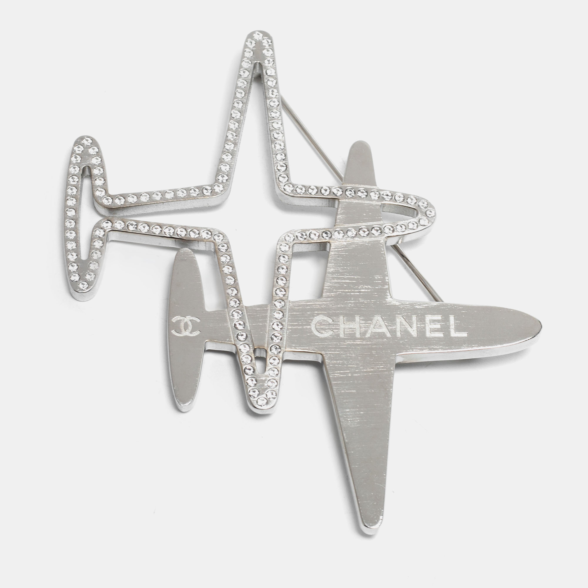 

Chanel Silver Tone Crystal Airplanes Pin Brooch