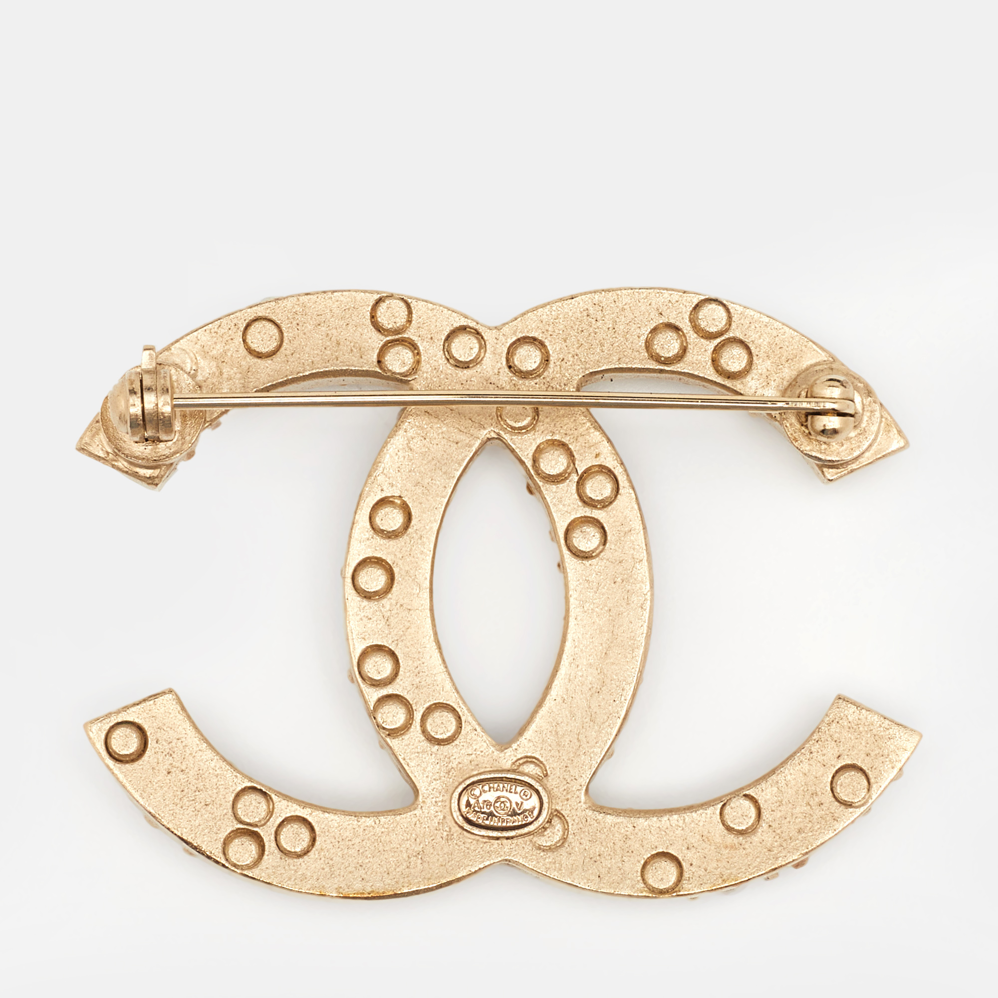 

Chanel Gold Tone CC Faux Pearl Pin Brooch