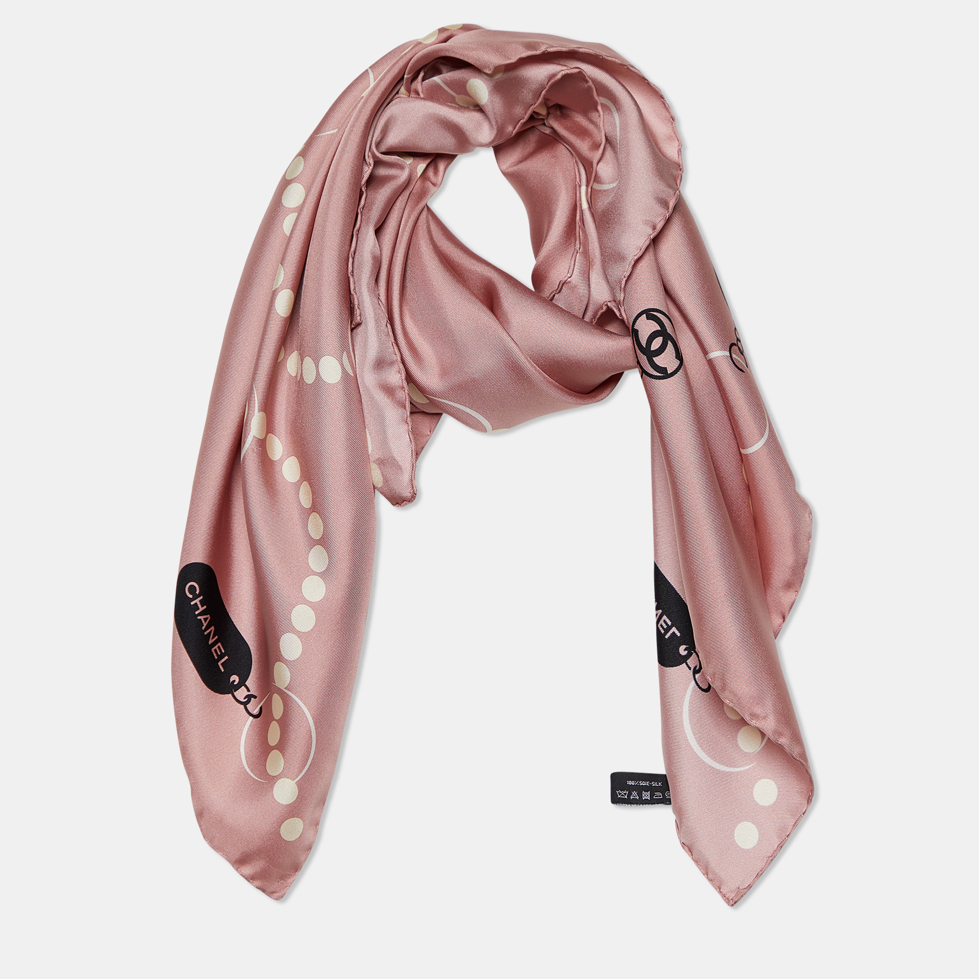 

Chanel Pink Bead CC Charms Print Silk Scarf