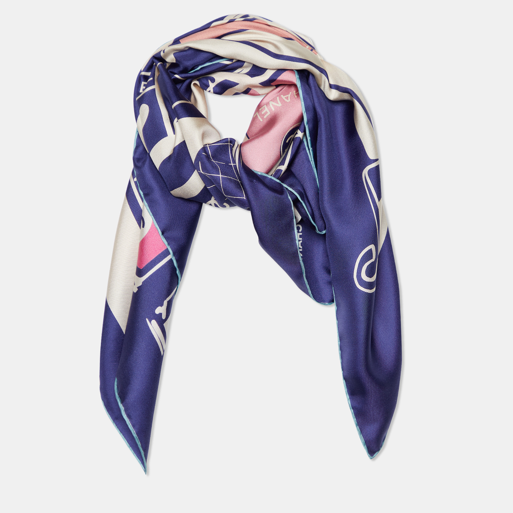 

Chanel Navy Blue Bags Print Silk Scarf