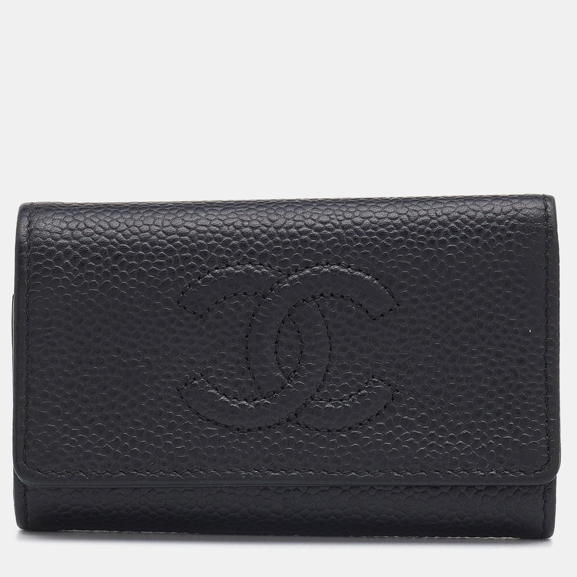 Chanel Black Caviar Leather CC 6 Key Holder