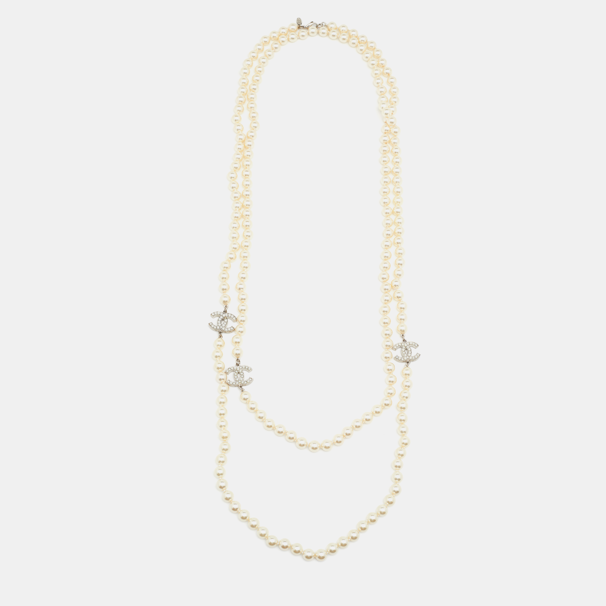 

Chanel CC Faux Pearl Double Strand Necklace, White