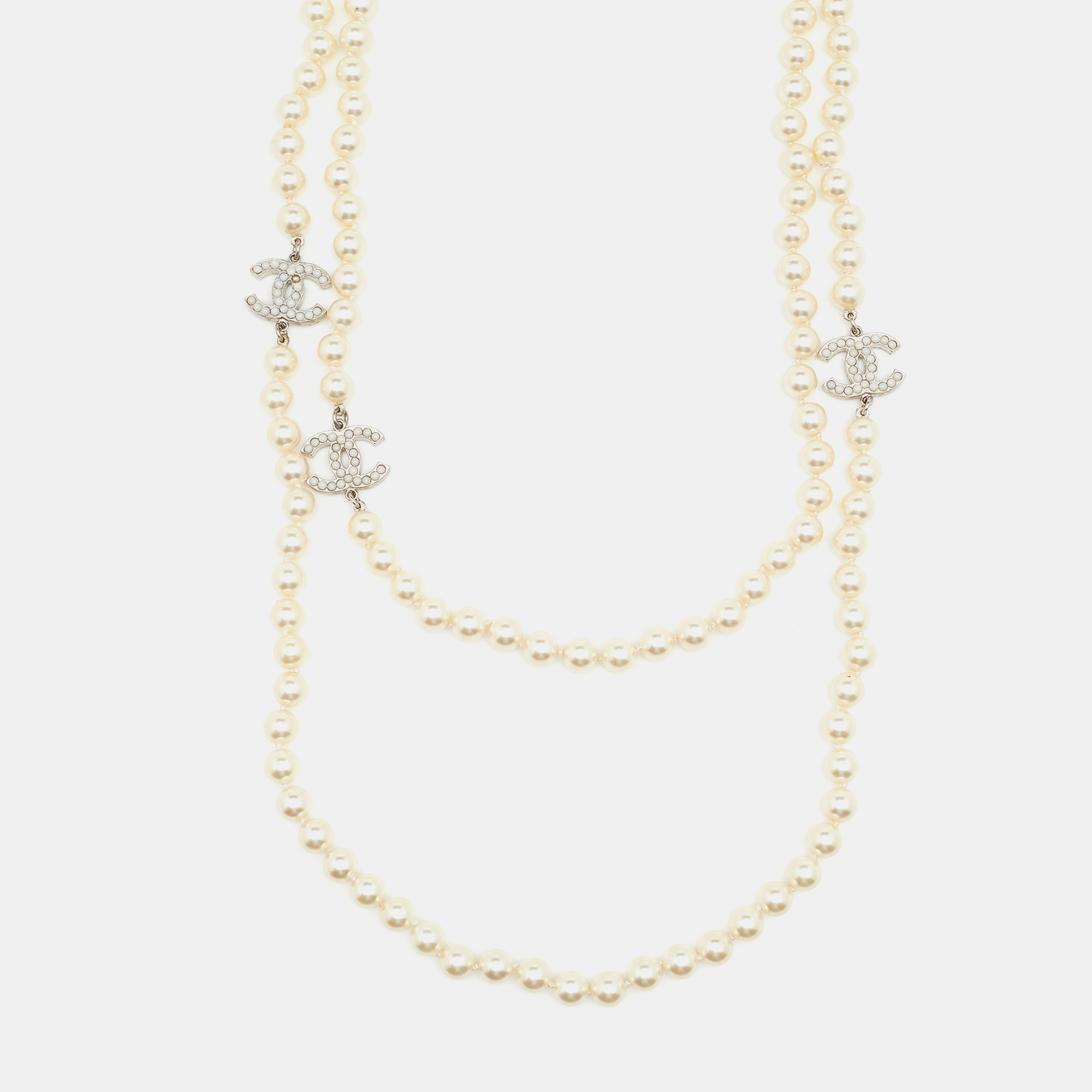 Chanel Strass CC Faux Pearl Double Layered Necklace Chanel