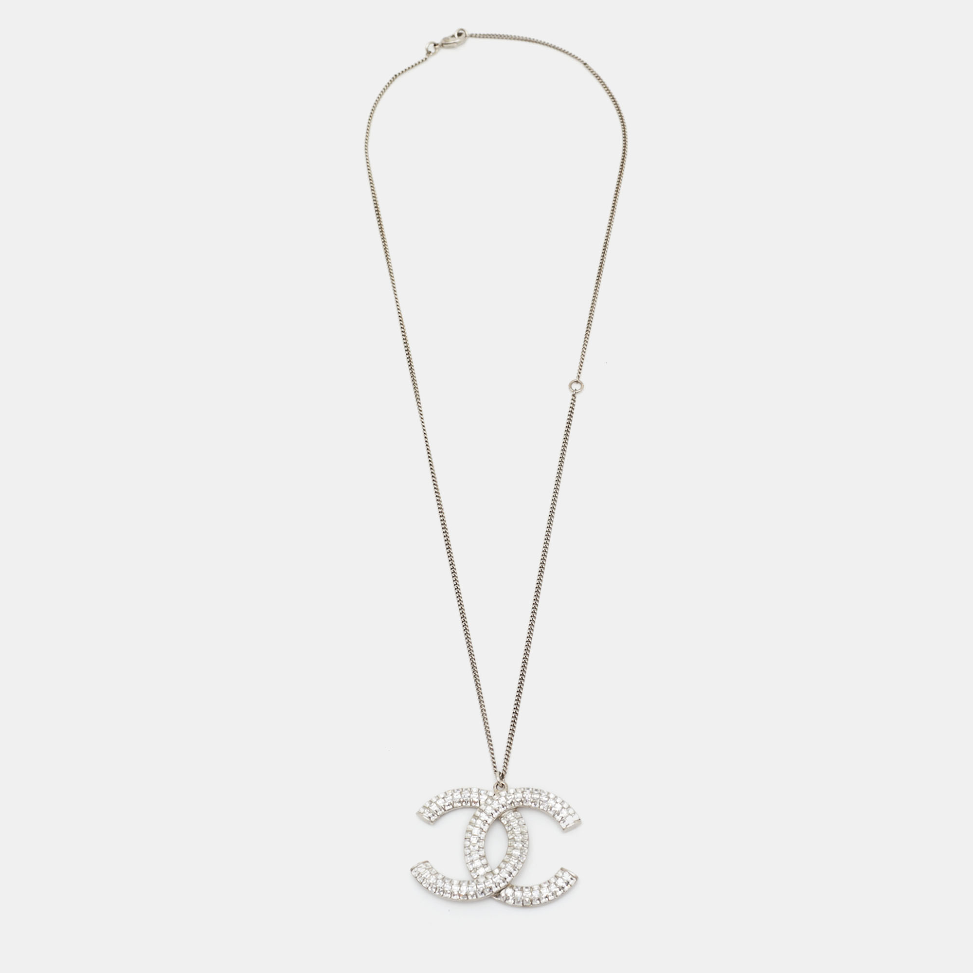 

Chanel CC Crystals Silver Tone Pendant Necklace