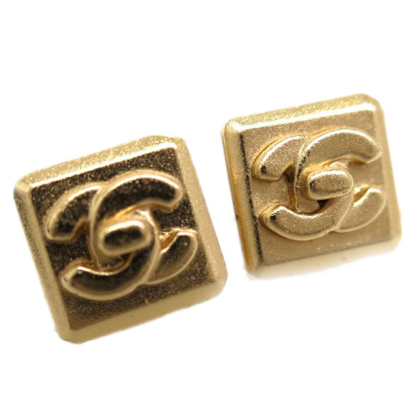 Pre Owned Chanel Square Turnlock CC Logo Pierced Earrings