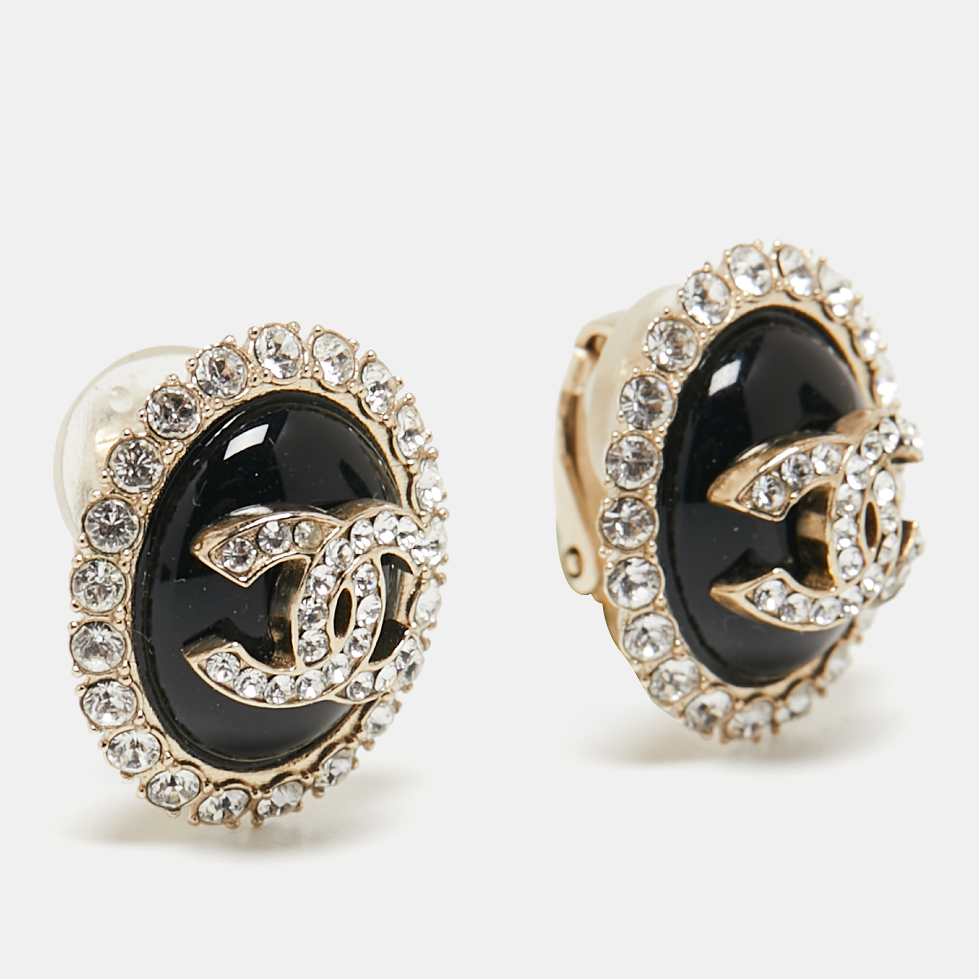 

Chanel CC Crystal Resin Gold Tone Clip On Earrings
