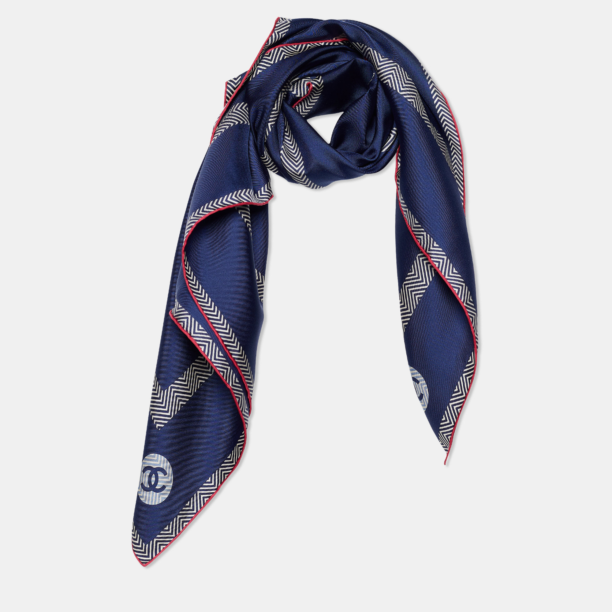 

Chanel Navy Blue CC Logo Print Silk Scarf