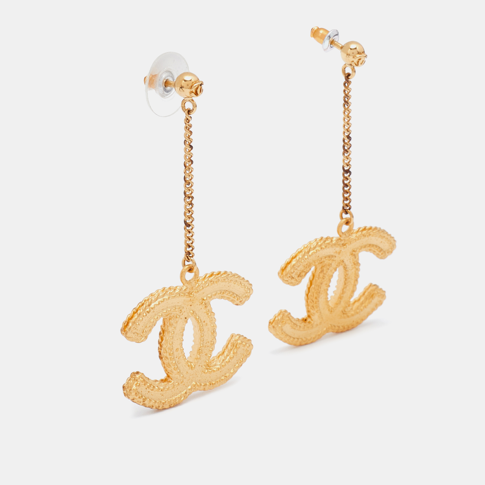 

Chanel Matte Gold Tone CC Drop Earrings