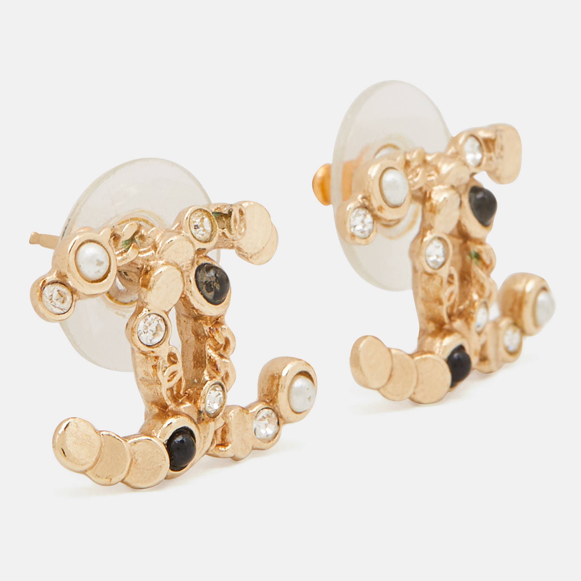 

Chanel Gold Tone Crystal CC Chain Stud Earrings