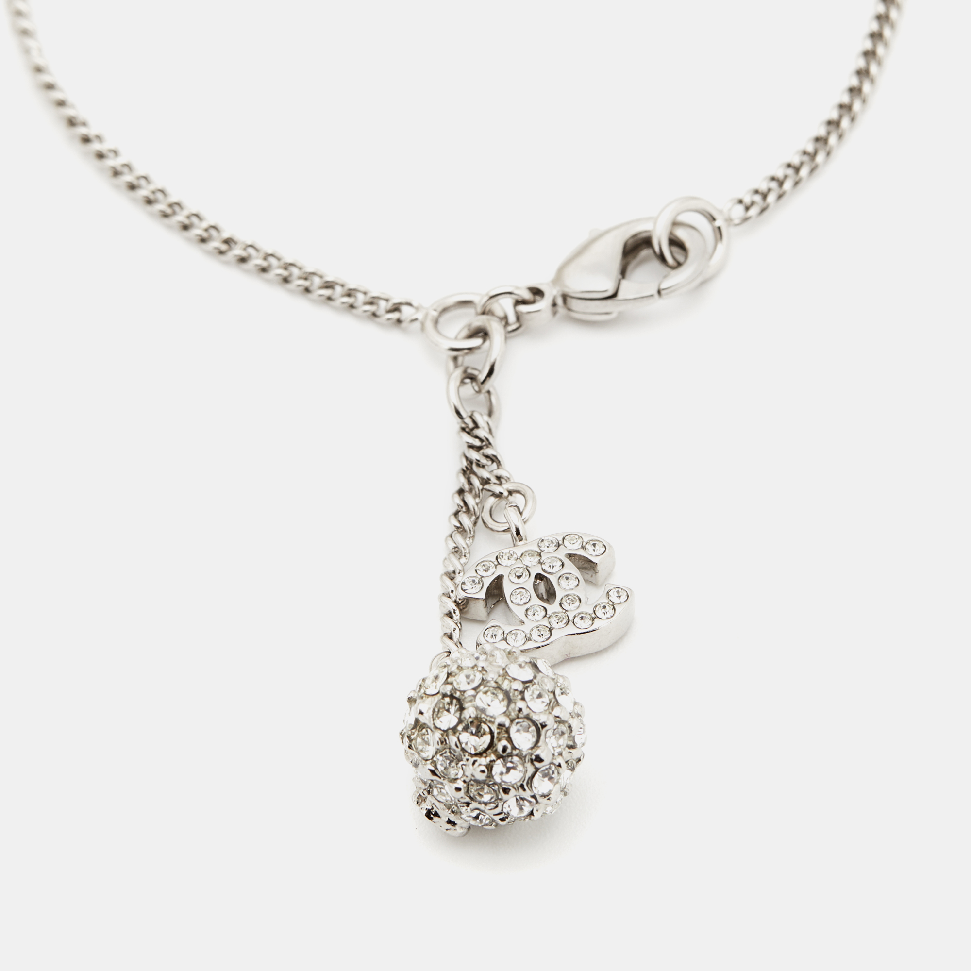 

Chanel Silver Tone CC Crystal Charm Chain Bracelet