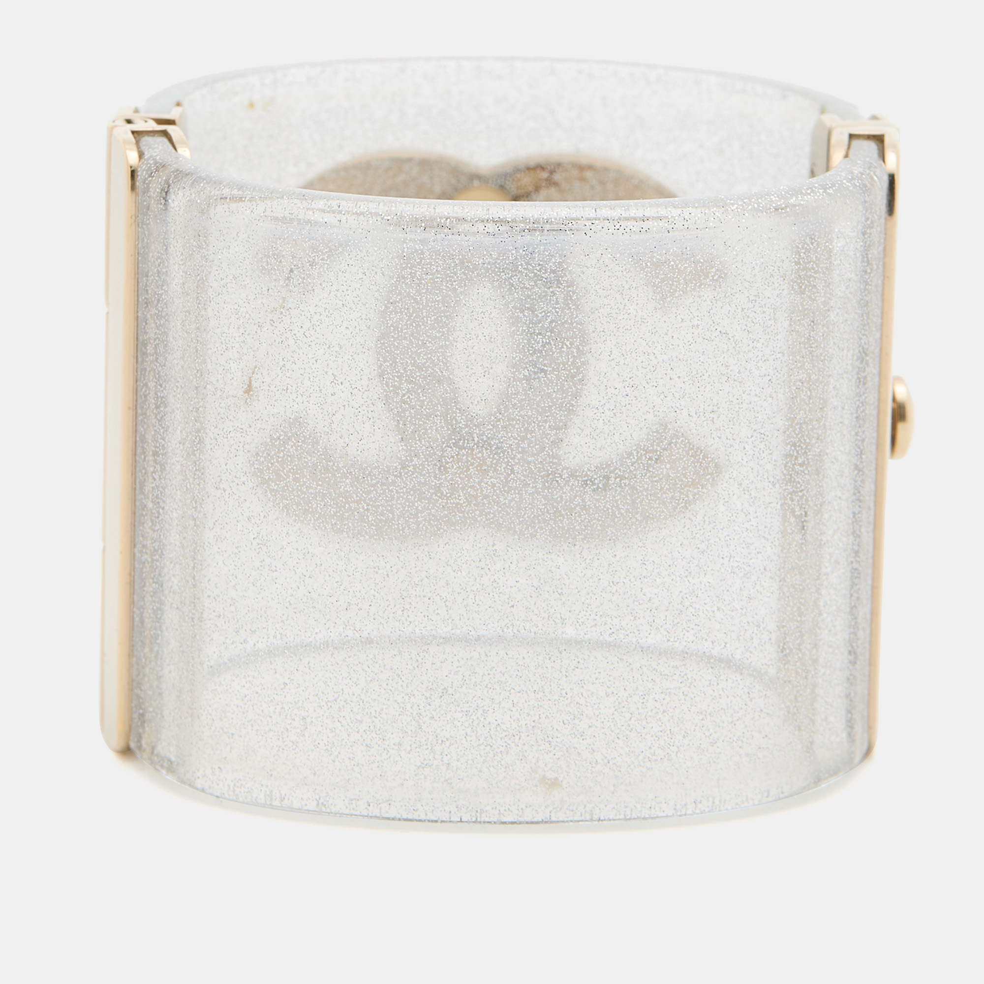 

Chanel Gold Tone CC Glitter Resin Cuff Bracelet, Silver