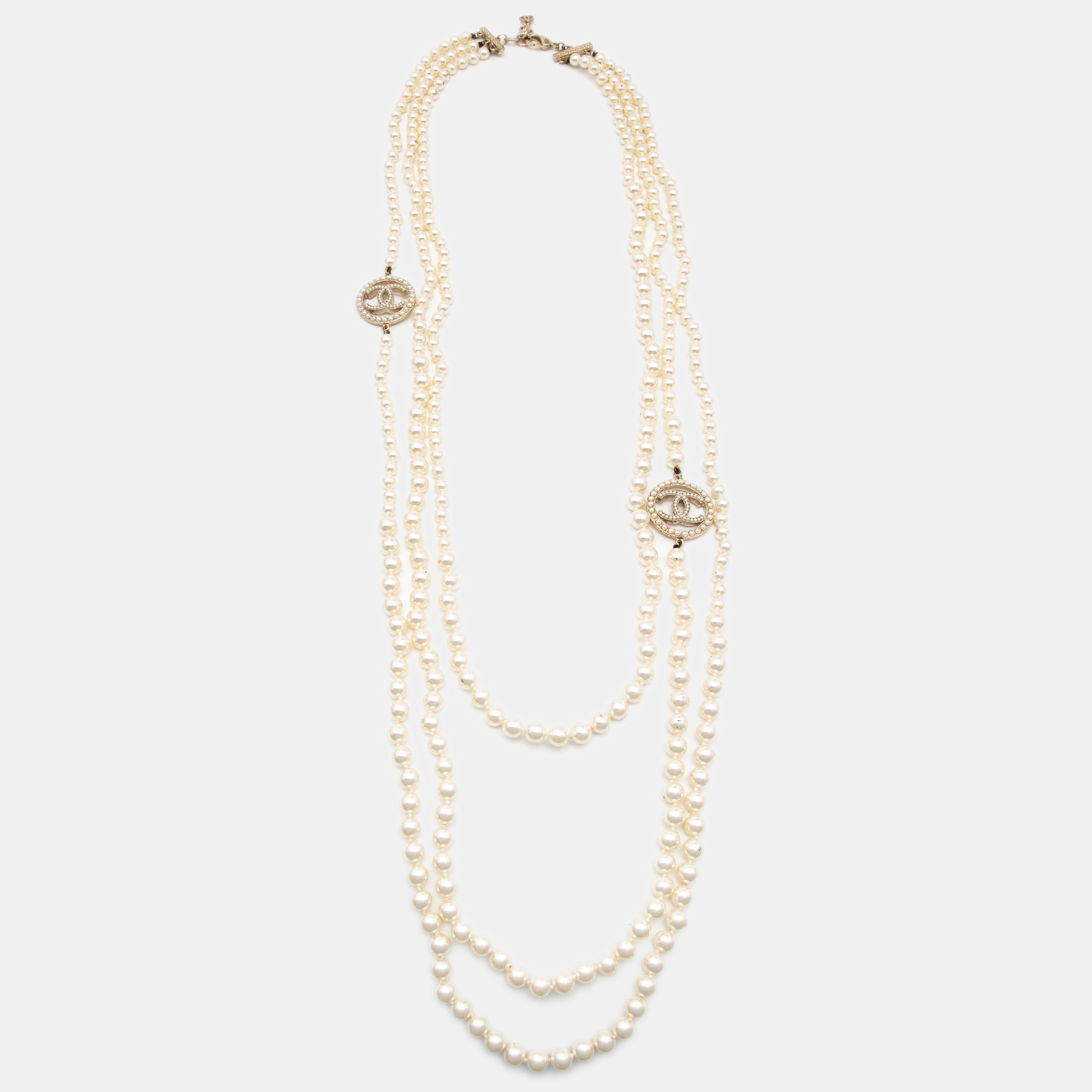 

Chanel CC Faux Pearl Gold Tone Necklace