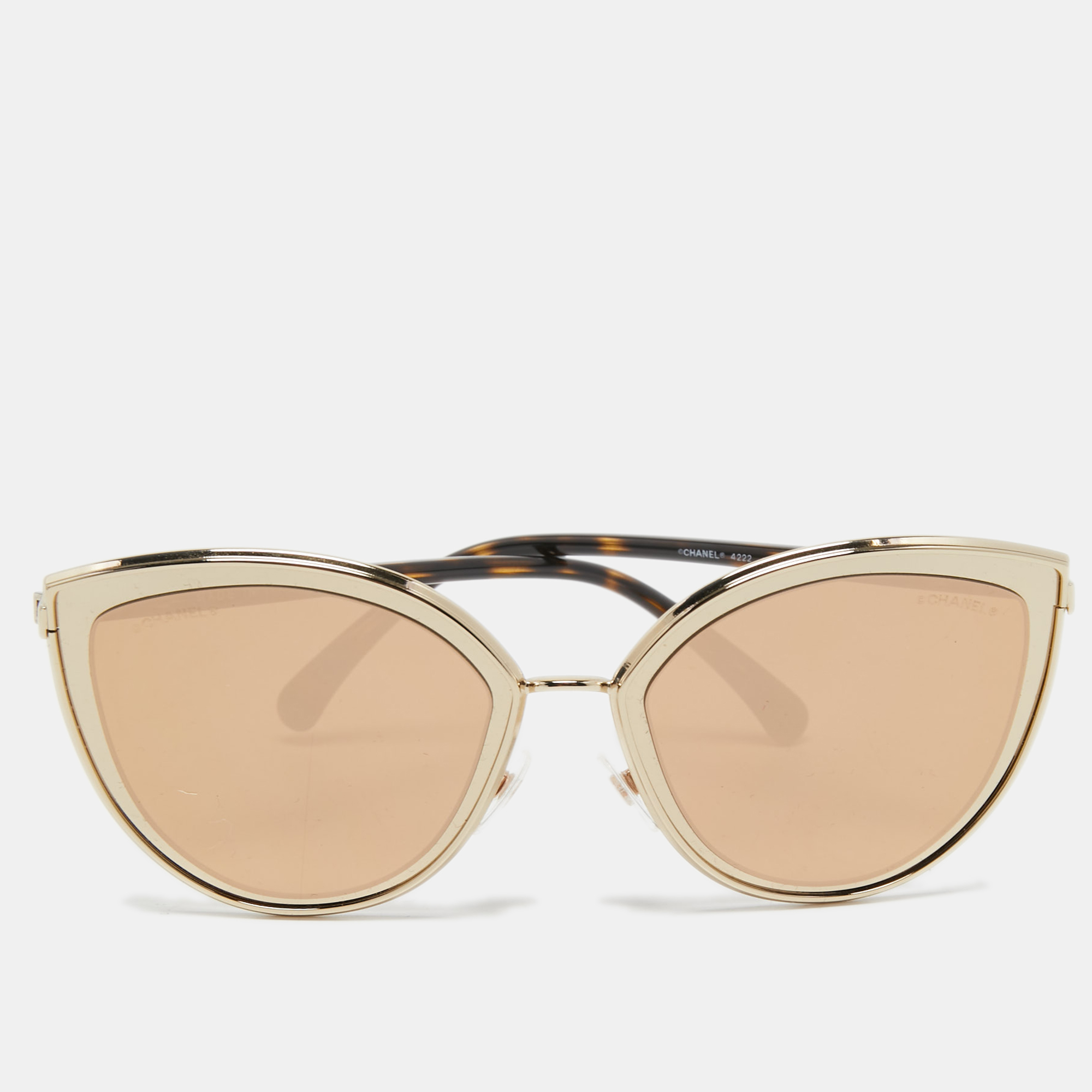 Chanel Gold 422 Mirrored Cat Eye Sunglasses