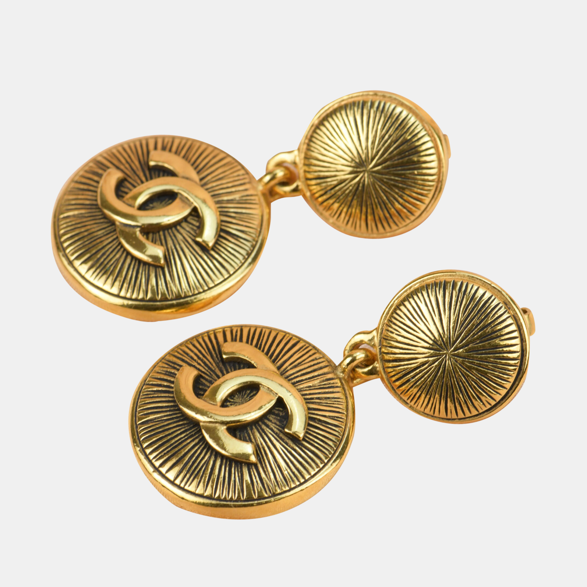 

Chanel Vintage Gold Plated Coin Dangle Clip On Earrings