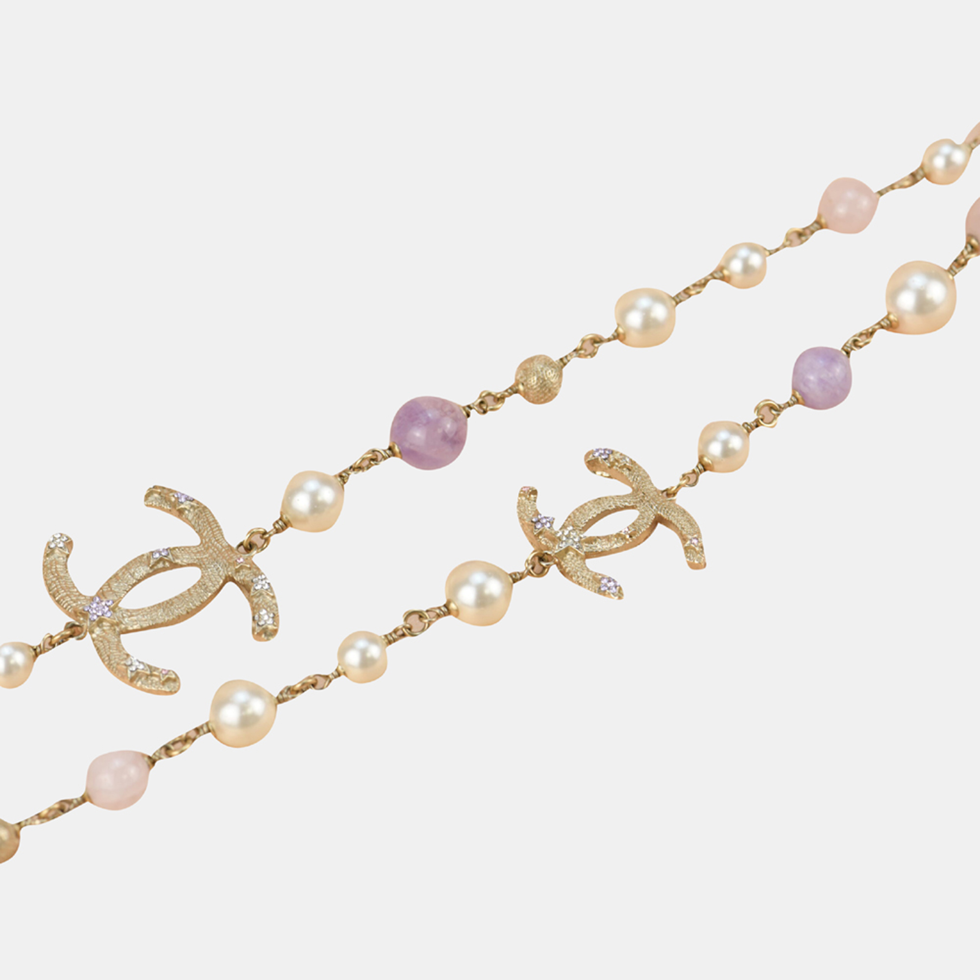 

Chanel CC Crystal Pearl Star Necklace with Purple and Pink Gripoix