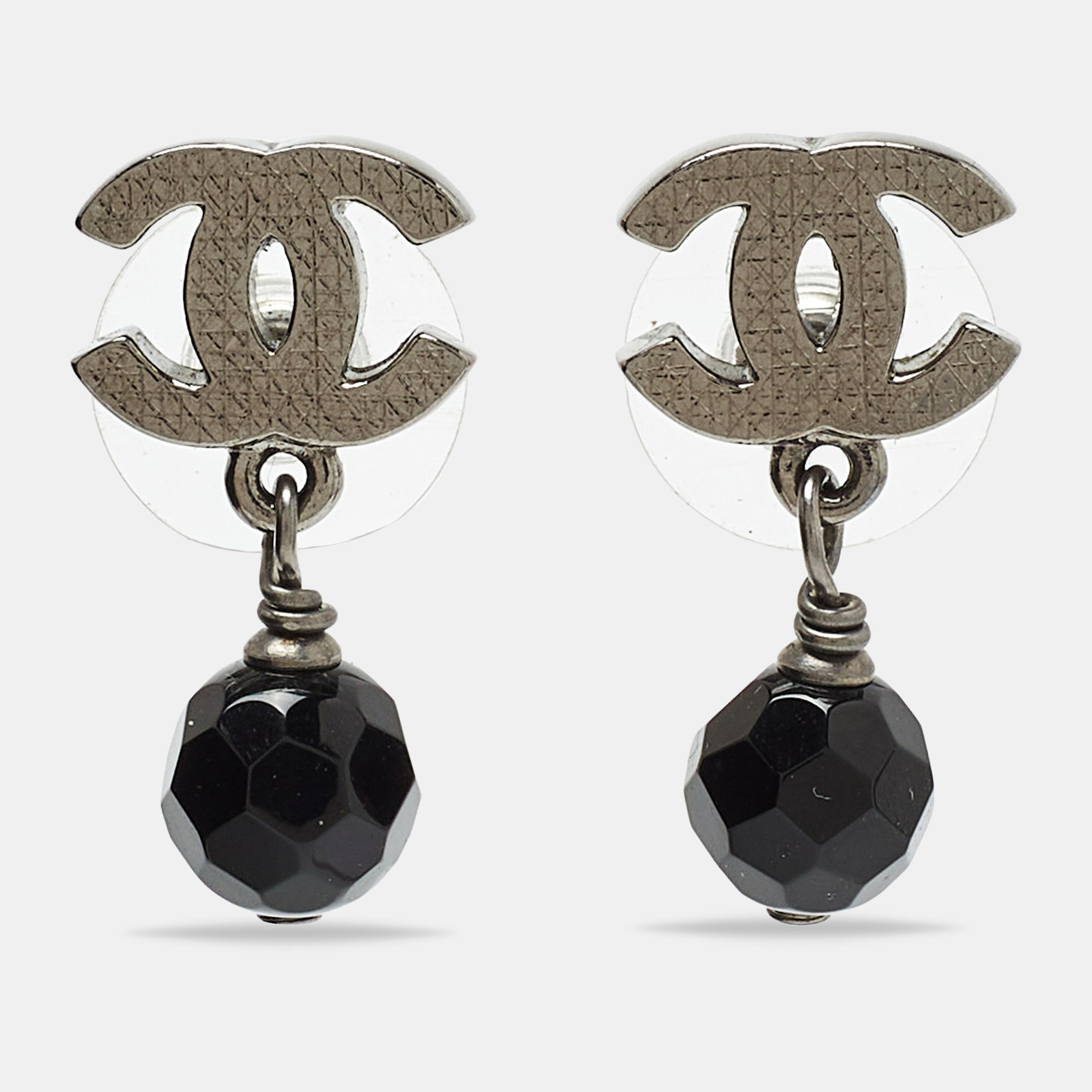 Chanel CC Beads Gunmetal Tone Earrings