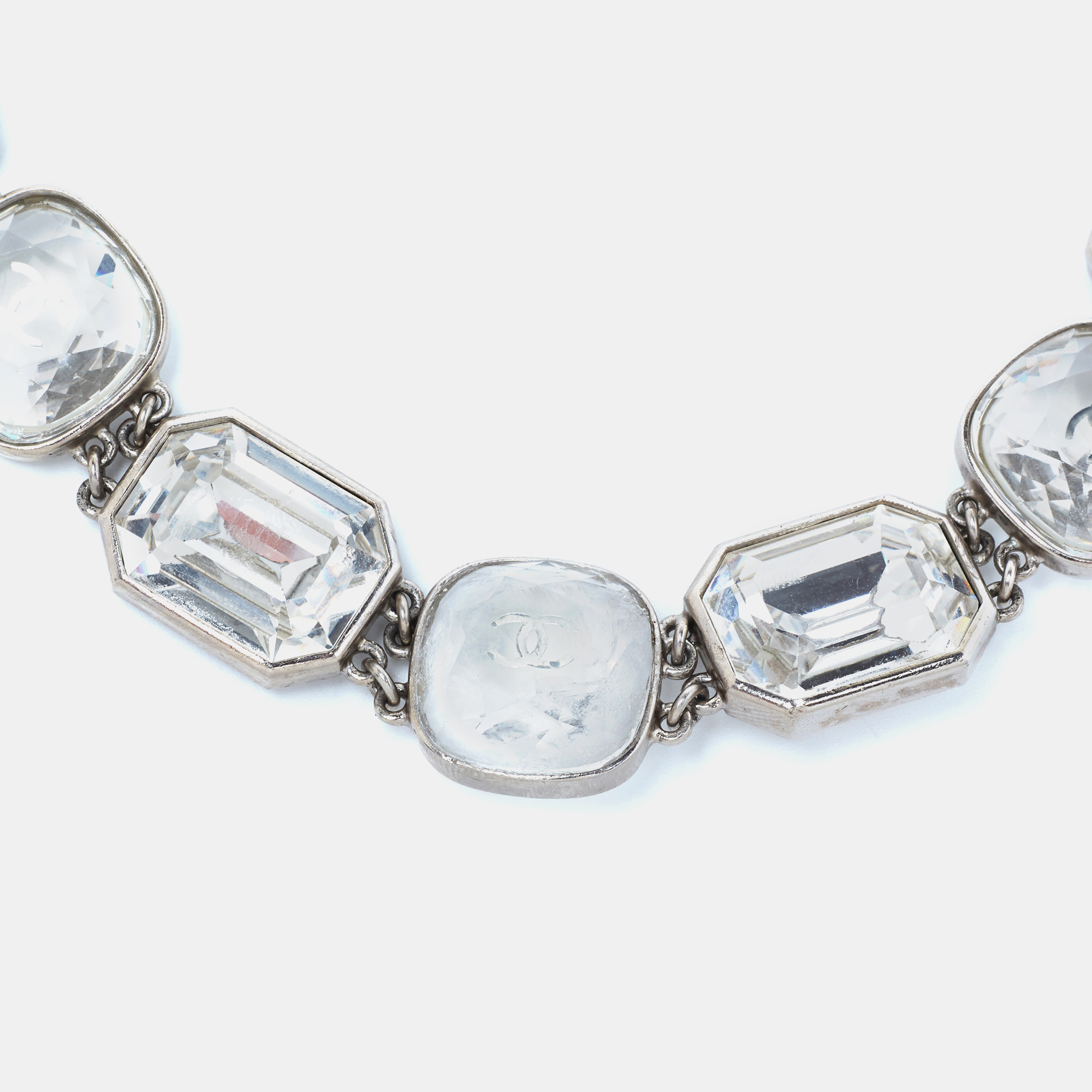 

Chanel CC Crystals Silver Tone Choker Necklace