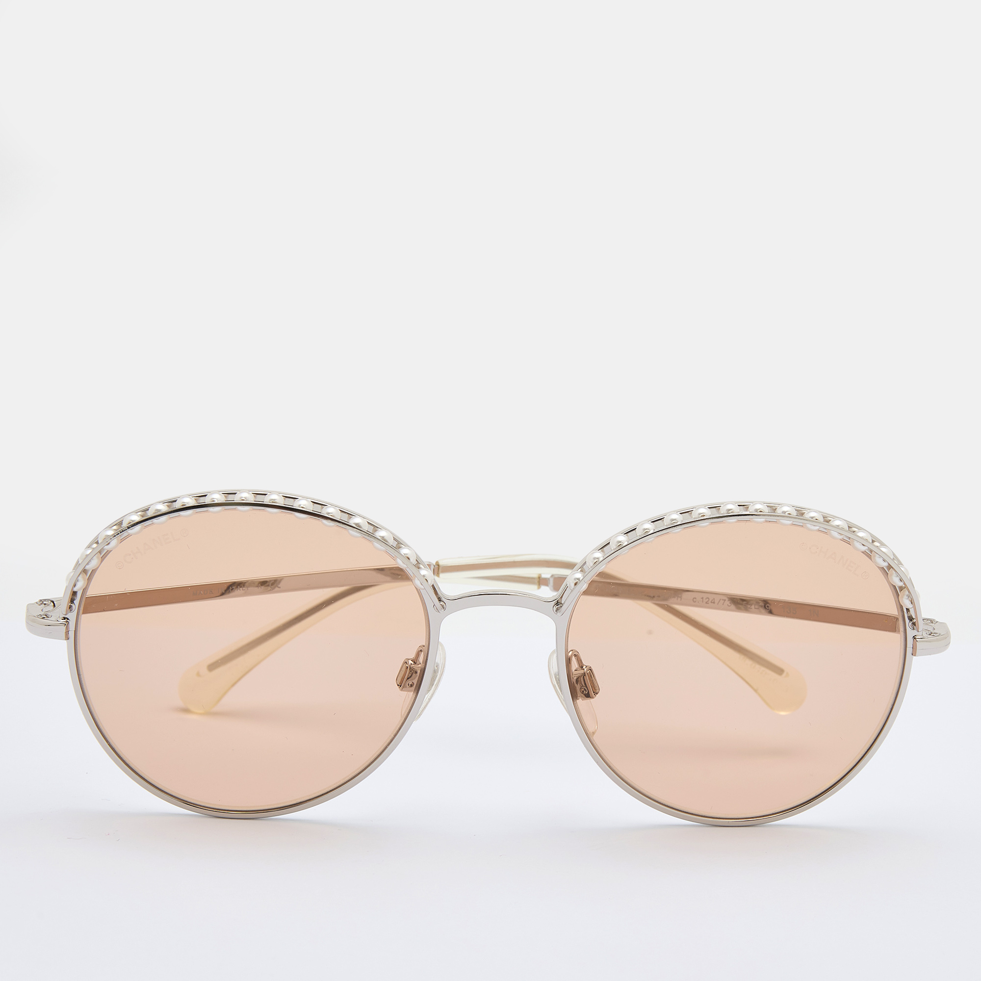 Chanel Silver Tone/ Beige 4247-H Pearl Round Sunglasses