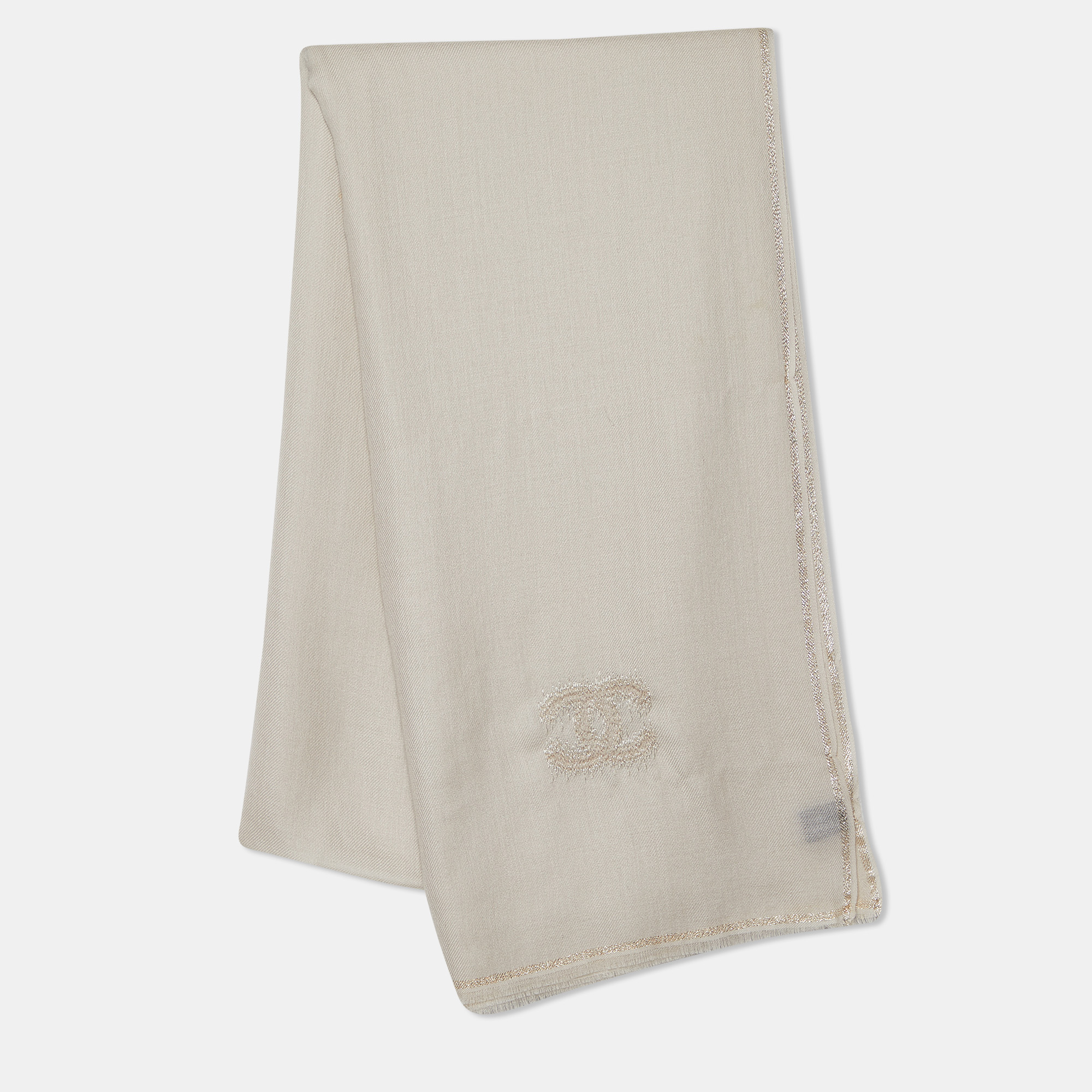 

Chanel Beige Logo Embroidered Cashmere Scarf