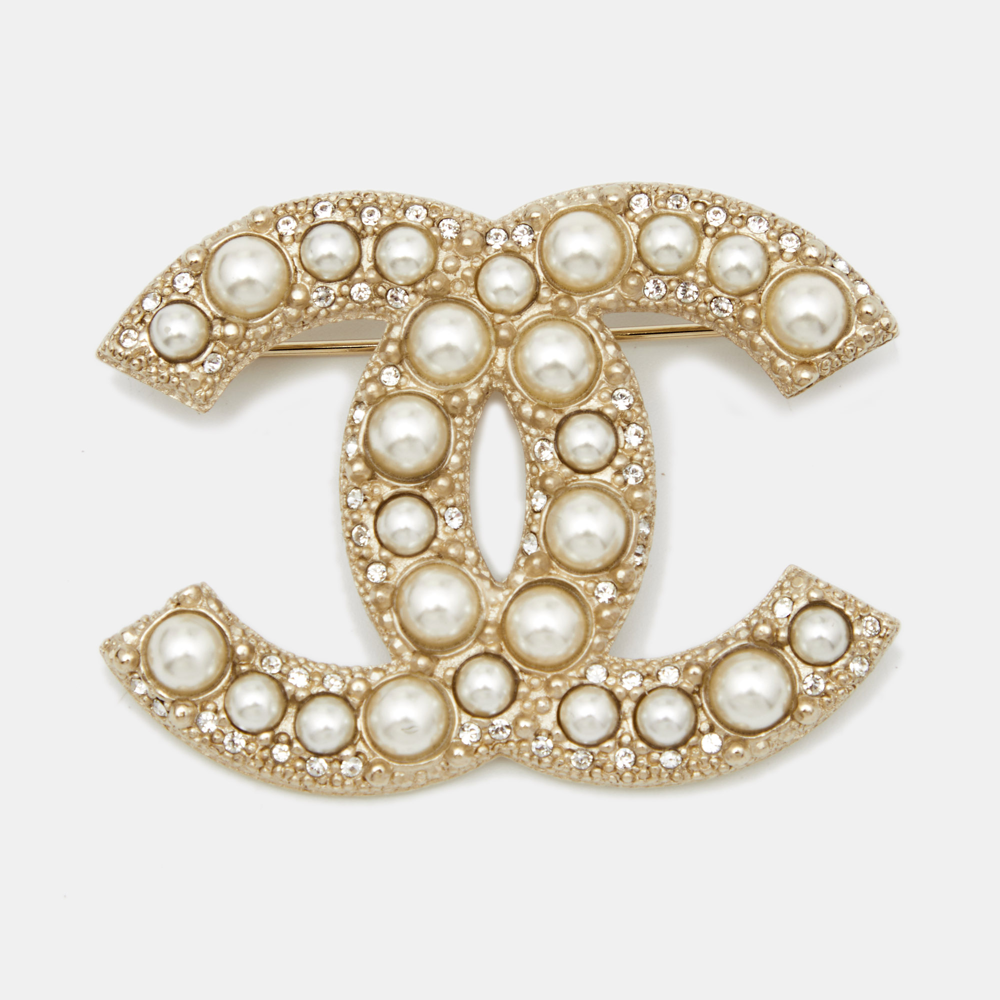 Chanel CC Faux Pearl Crystals Gold Tone Pin Brooch Chanel | TLC