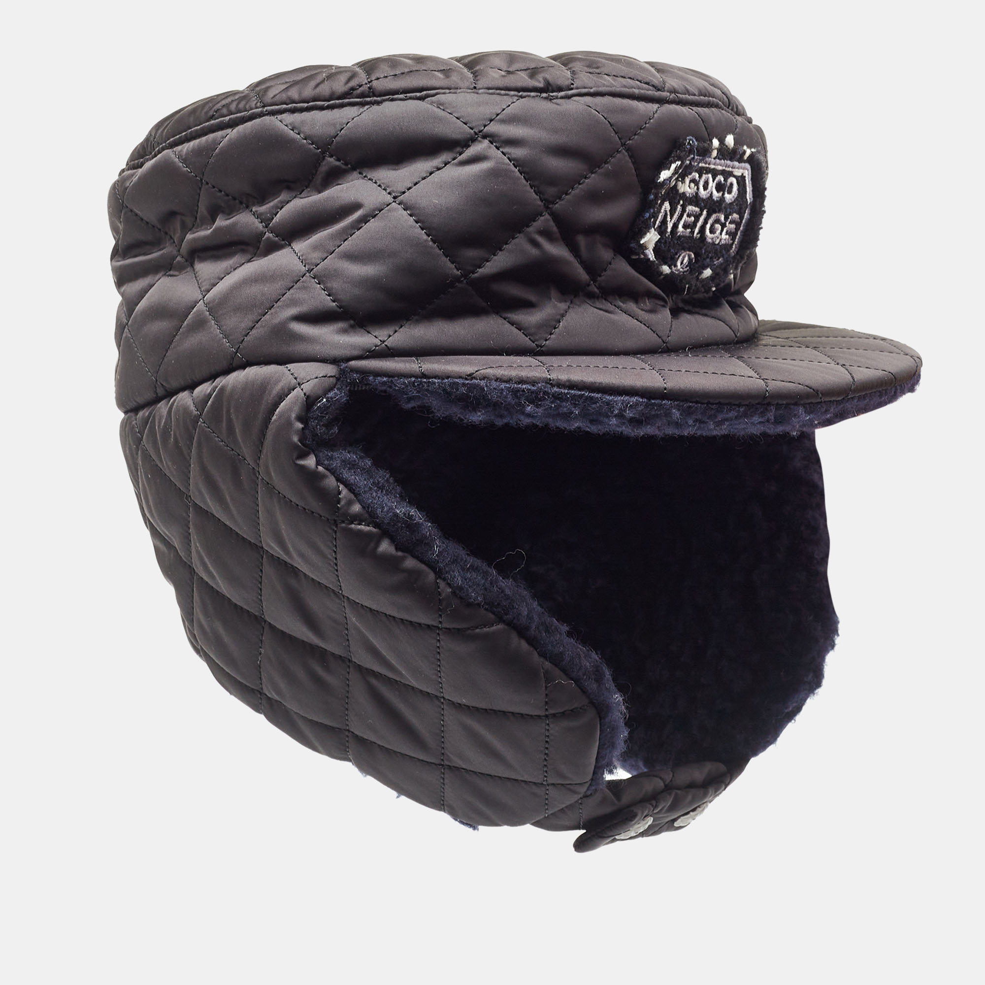 Pre-owned Chanel Black Quilted Coco Neige Trapper Hat M