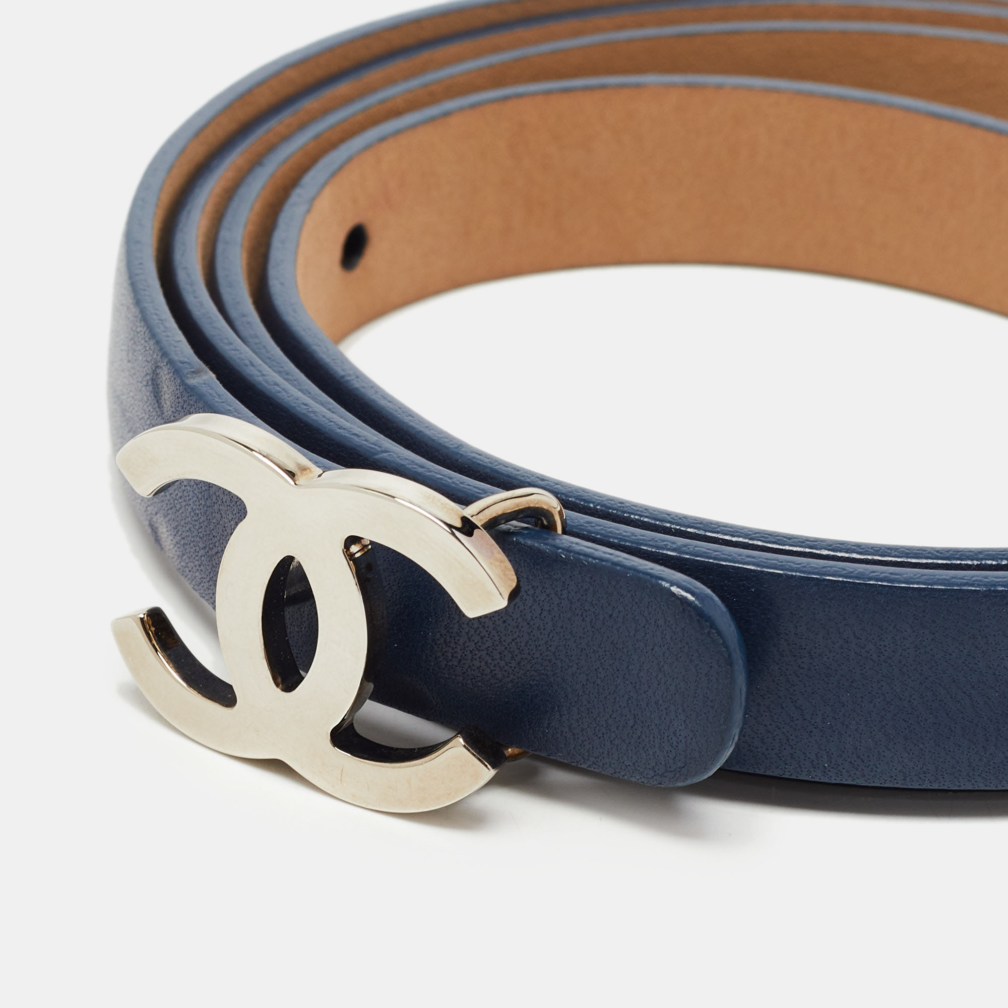 

Chanel Blue Leather CC Slim Belt