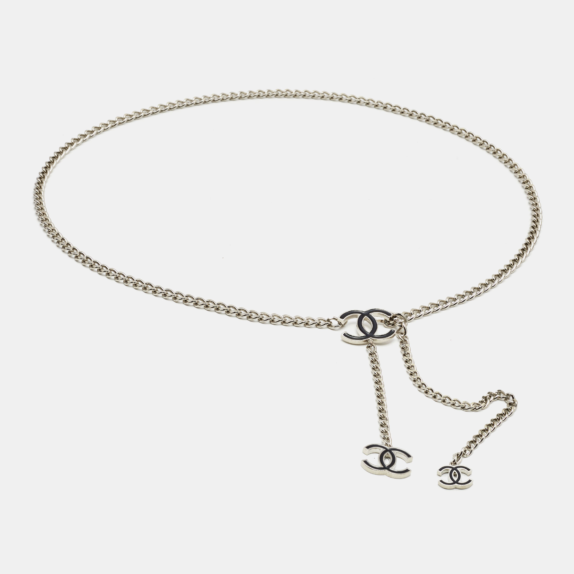 Chanel Silver Tone Enamel CC Charm Chain Belt