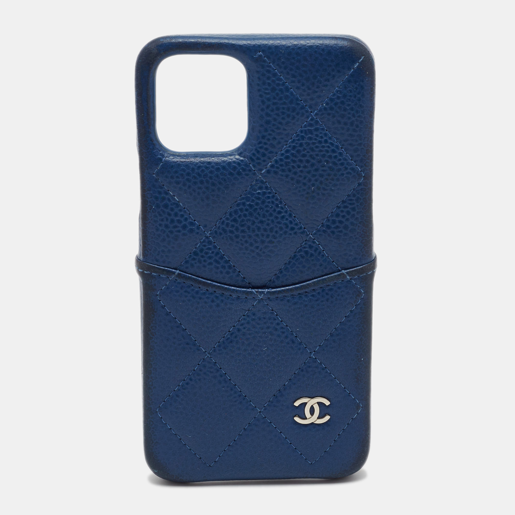 Pre-owned Chanel Blue Quilted Leather Cc Iphone 11 Pro Cover