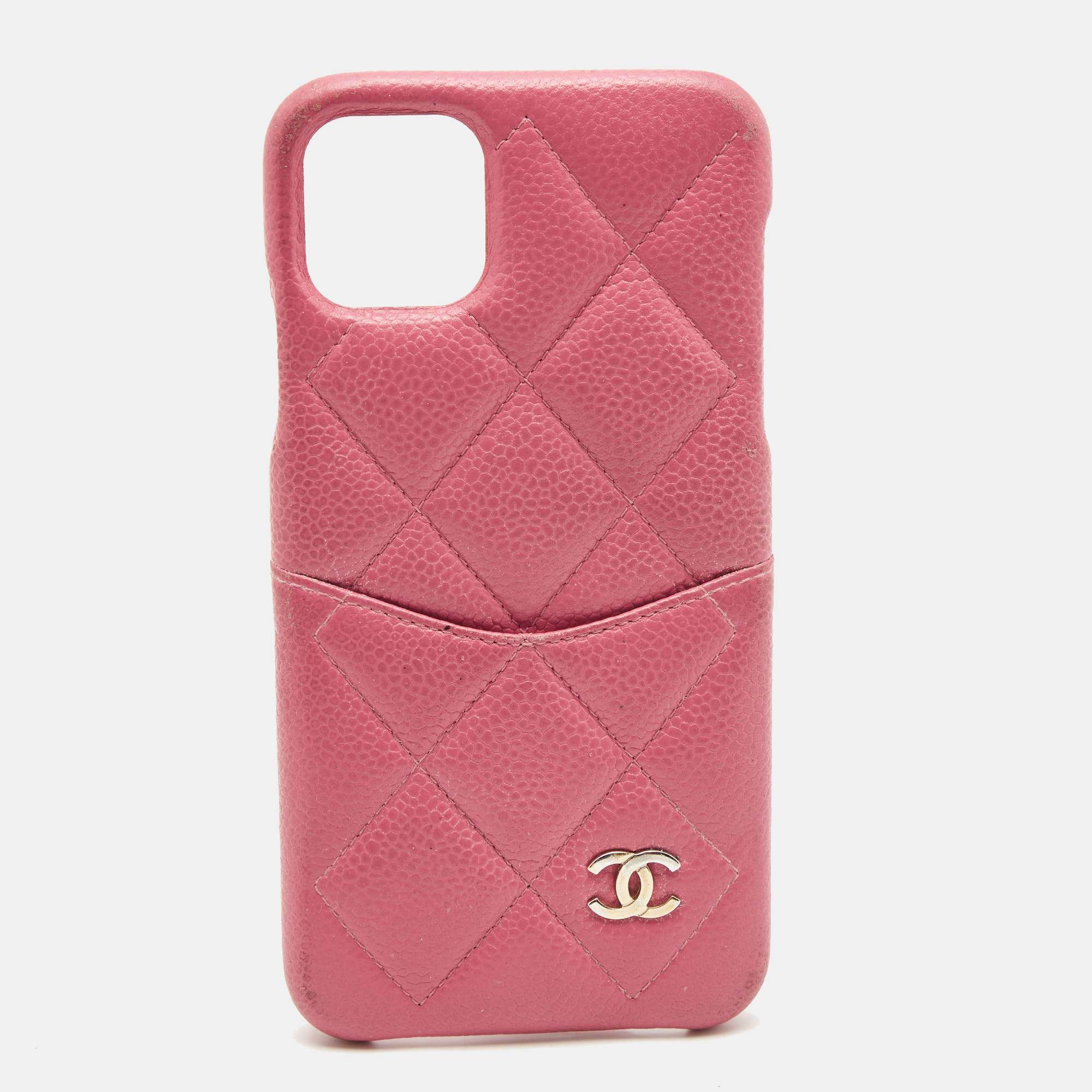 Pre-owned Chanel Pink Quilted Caviar Classic Iphone 11 Pro Max Case