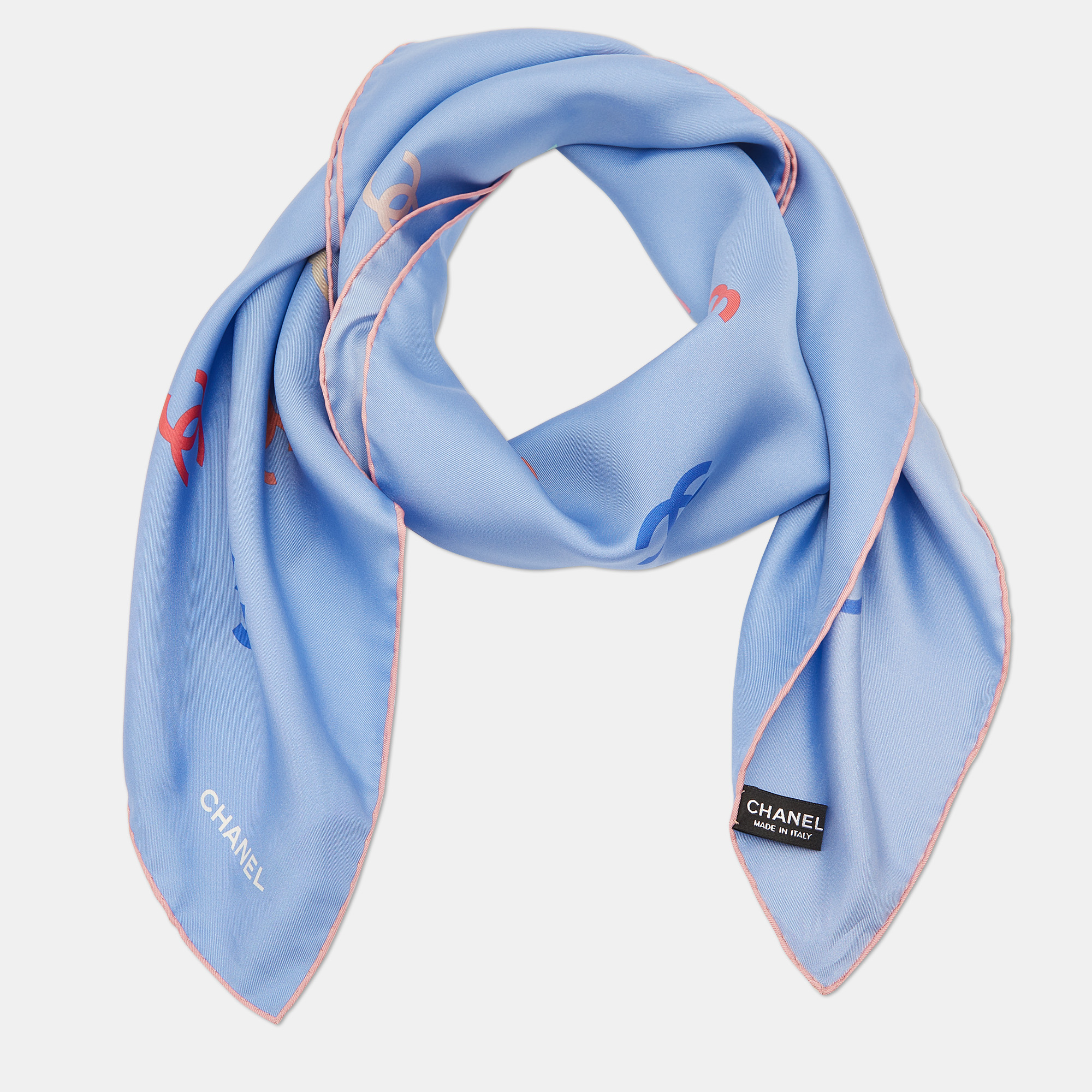 

Chanel Light Blue CC Printed Silk Square Scarf