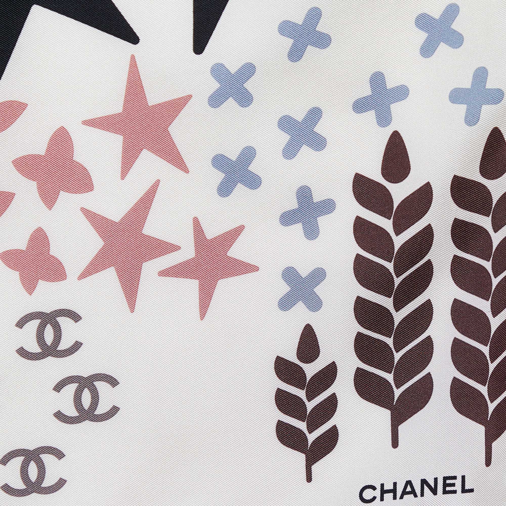

Chanel Beige Multi Motif Printed Silk Square Scarf