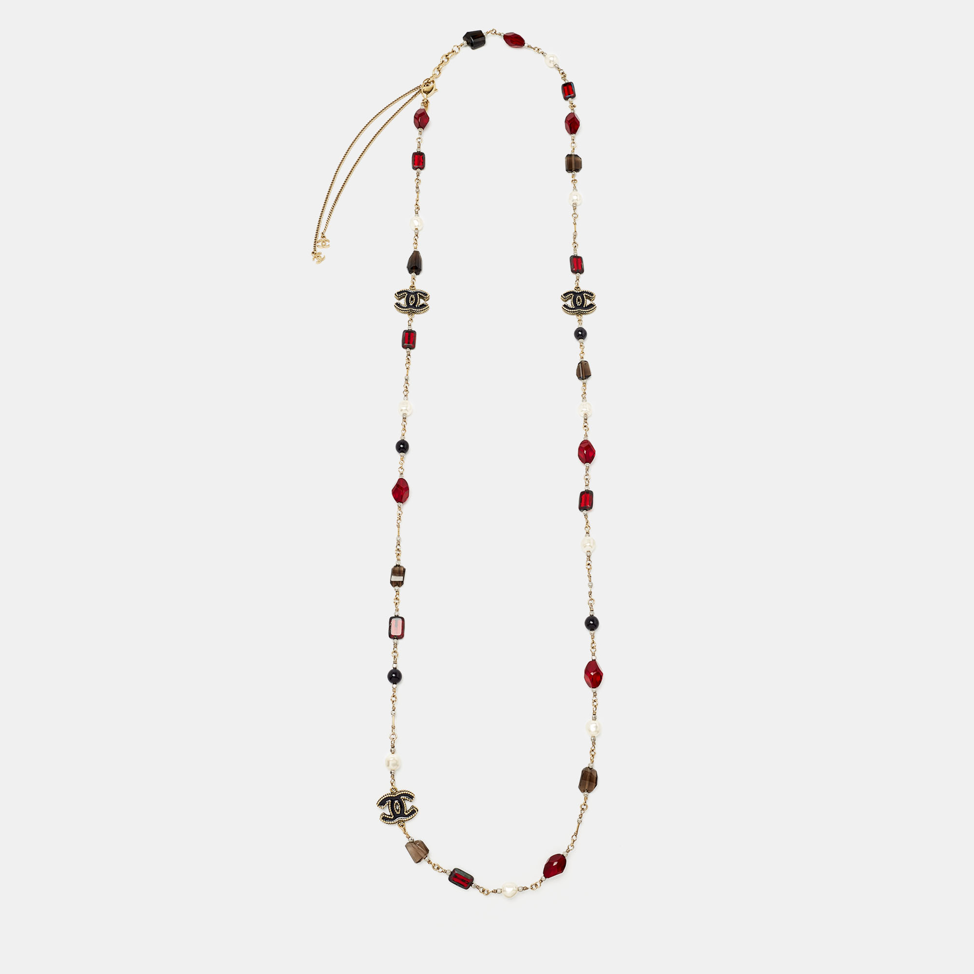 

Chanel Multicolour Glass Beads & Faux Pearl Byzantine Long Necklace and Earrings Set, Multicolor